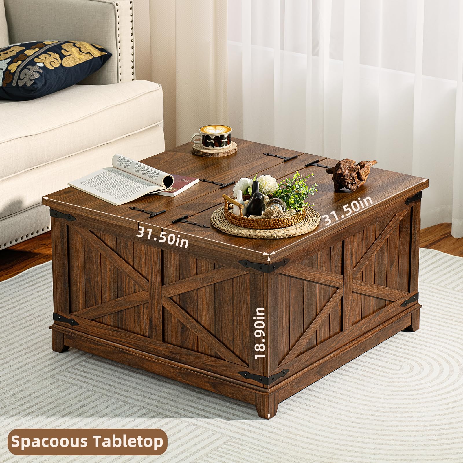 Rustic Farmhouse Coffee Table Set of 3 with USB Charging Station & Hidden Storage - Country Style Living Room Center Table & Nightstand 3-Piece Furniture Set for Home, Office - Perfect for Family Gatherings, Movie Nights & Remote Work