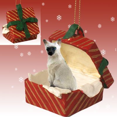 Siamese Cat Christmas Ornament - Handmade Red Gift Box Cat Decor for Holiday Tree | Perfect for Cat Lovers & Christmas Gifts
