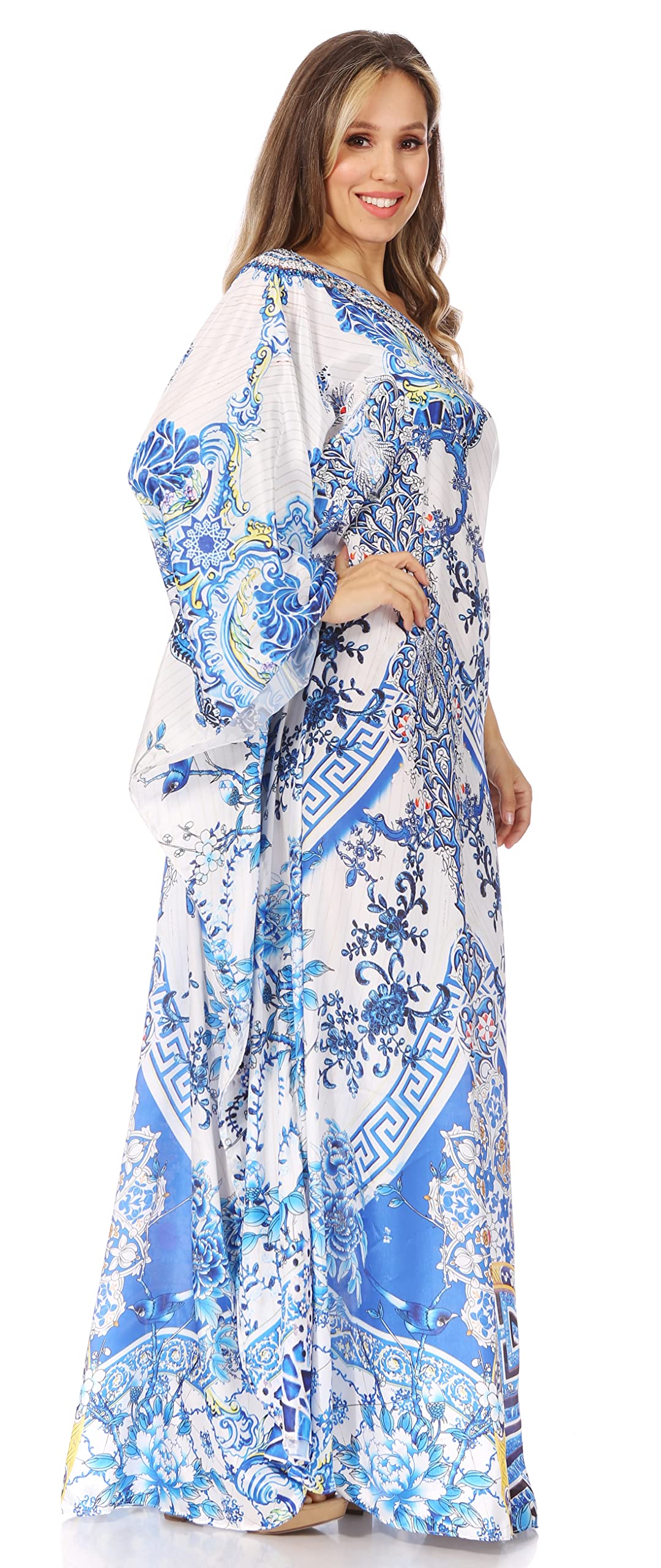 Sakkas Dora Women's One Shoulder Short Sleeve Floral Print Casual Elegant Maxi Dress for Summer Beach Party, Wedding Guest, Vacation & Date Night