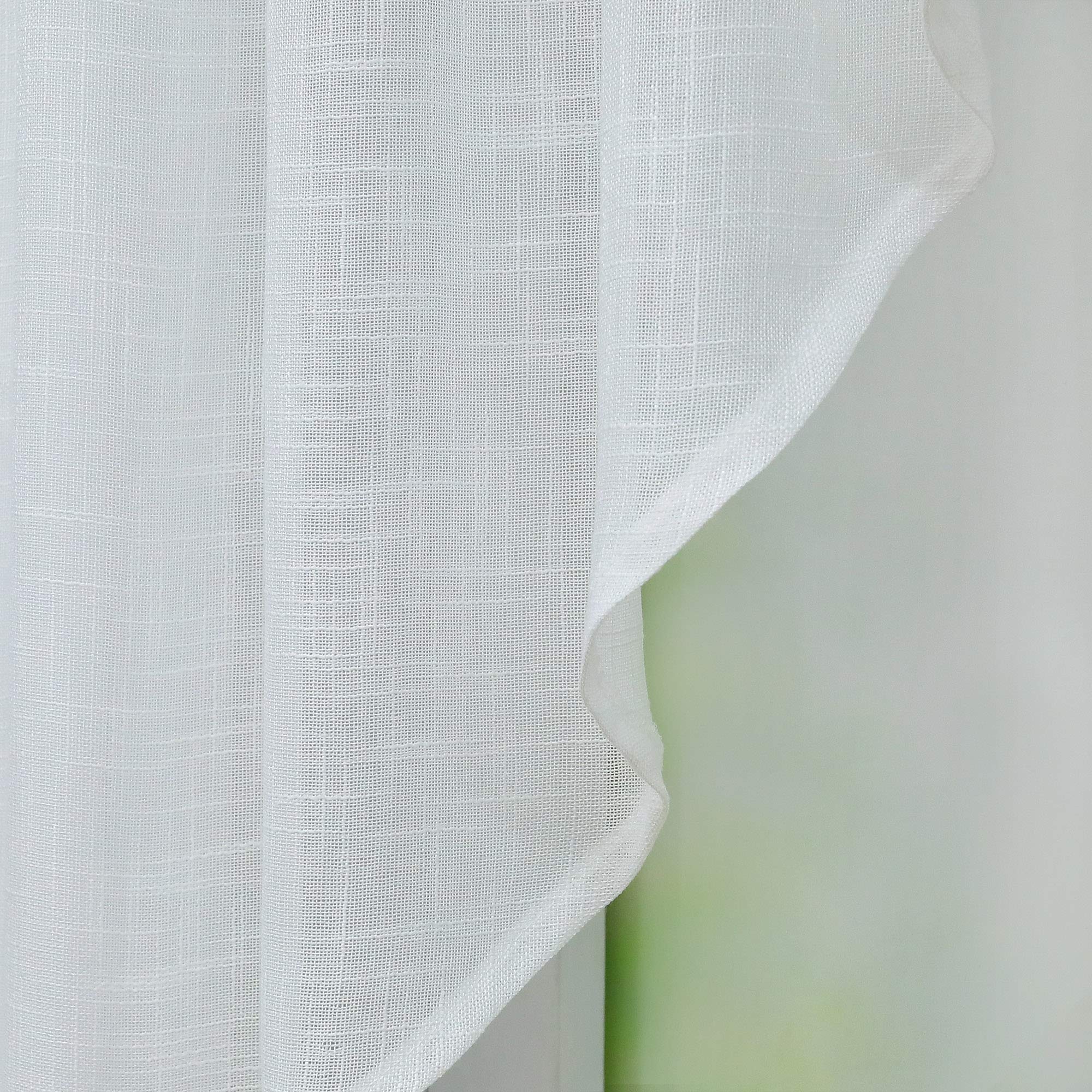 Sheer Linen Textured Swag Curtains with Rod Pocket - 36 Inch Length Kitchen Valance Window Panels (Set of 2, White, W36 x L36) - Perfect for Small Windows, Kitchens, and Cozy Home Decor