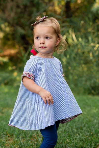 Reversible Swing Tunic Top - Azure Posy Floral Print Women's Blouse | Casual Wear, Office Outfit & Spring Fashion