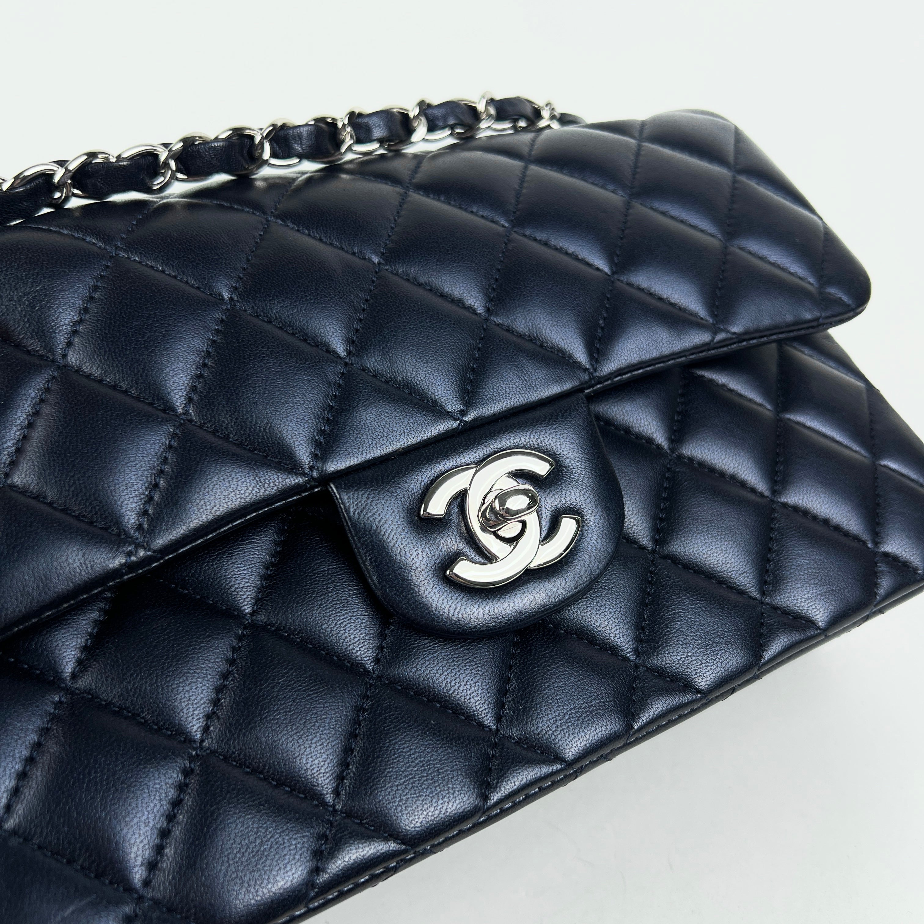 Chanel Small Double Classic Flap Bag in Metallic Navy Blue - Luxury Crossbody Purse for Women, Perfect for Evening Events & Date Nights