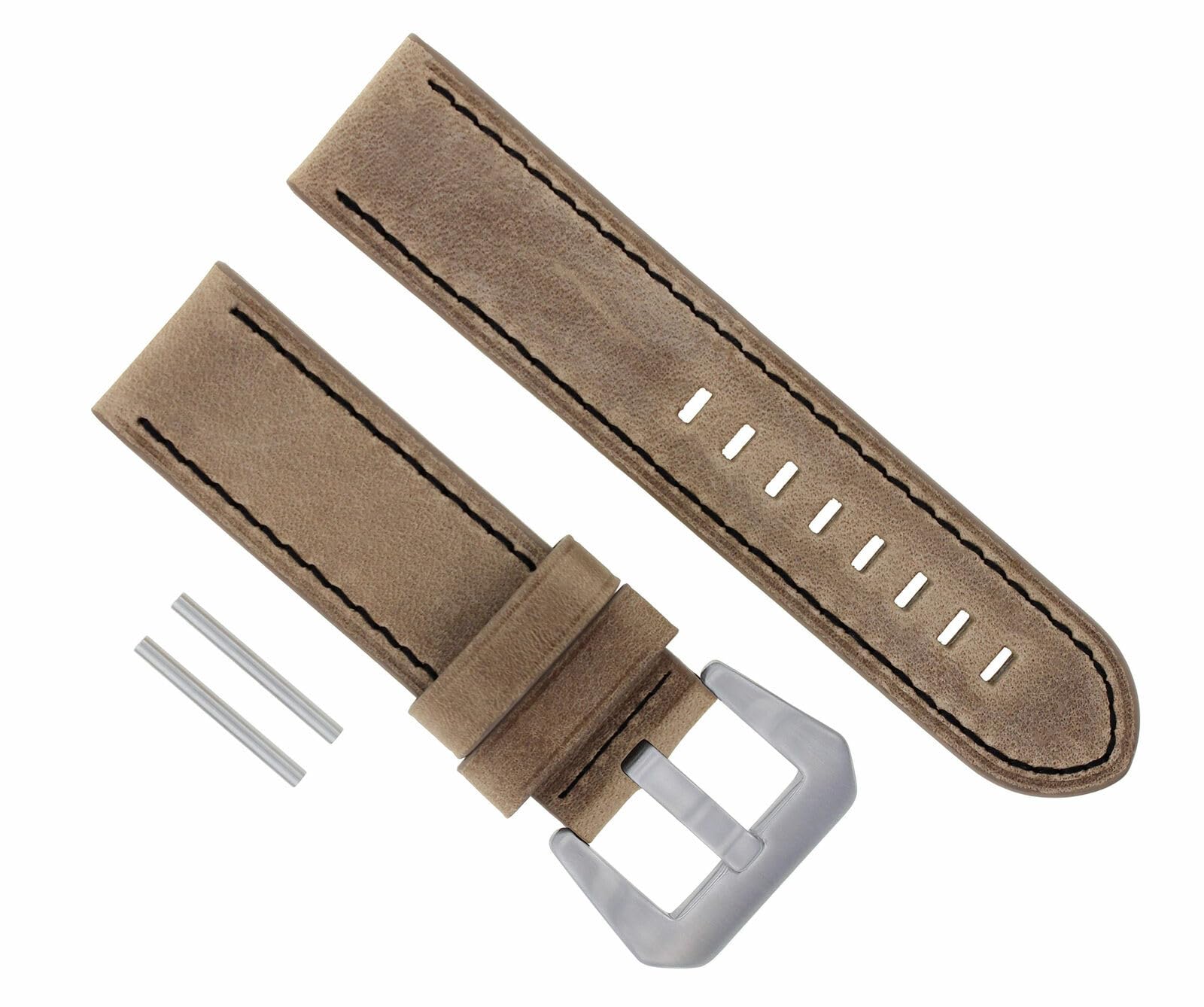 24mm Genuine Leather Watch Band Strap for Breitling Chronomat & Super Ocean - Black Stitching Replacement Strap | Perfect for Business, Casual & Outdoor Activities