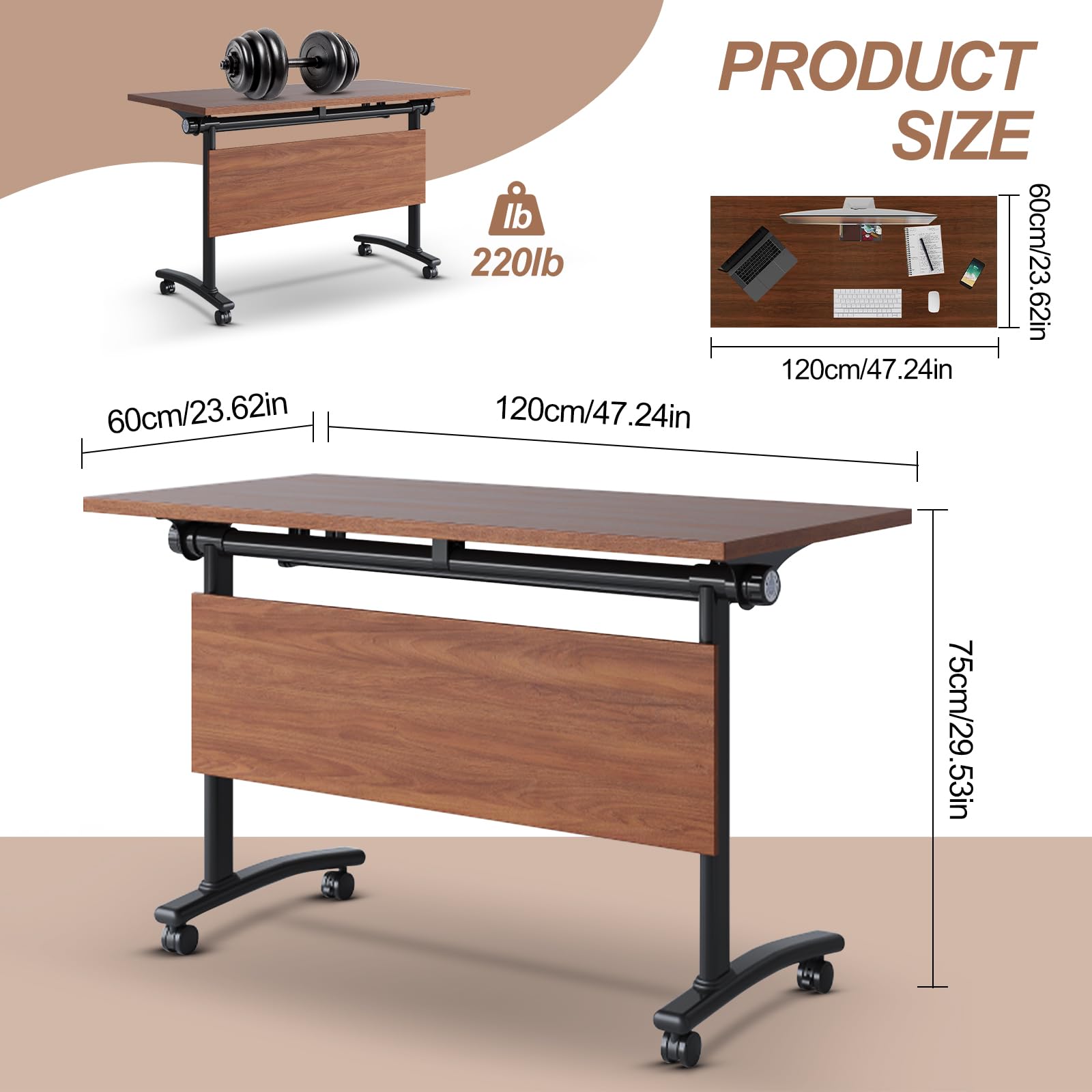 Foldable Flip Top Conference Table with Wheels - 4-Pack 47.2