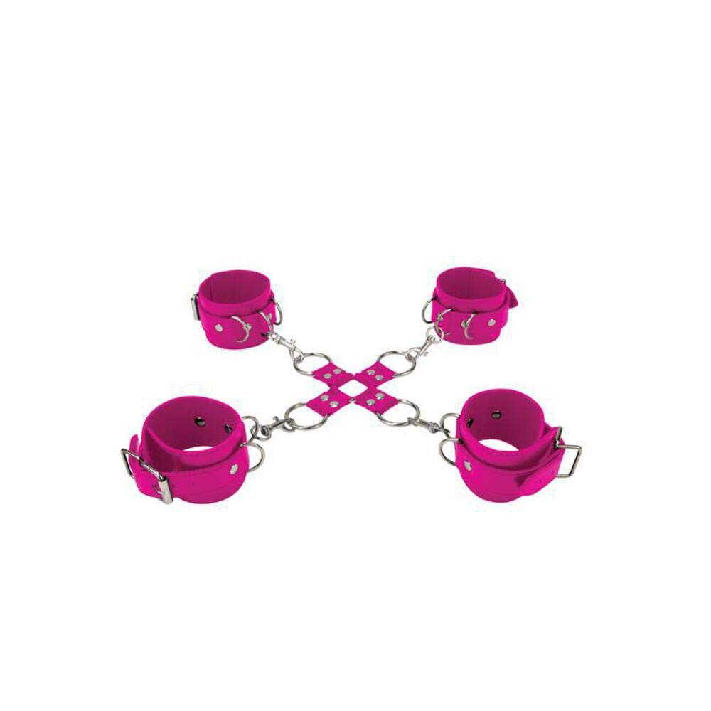 Pink Leather Handcuffs and Legcuffs - Soft Restraints for Couples, BDSM, Role Play & Spice Up Your Intimate Moments