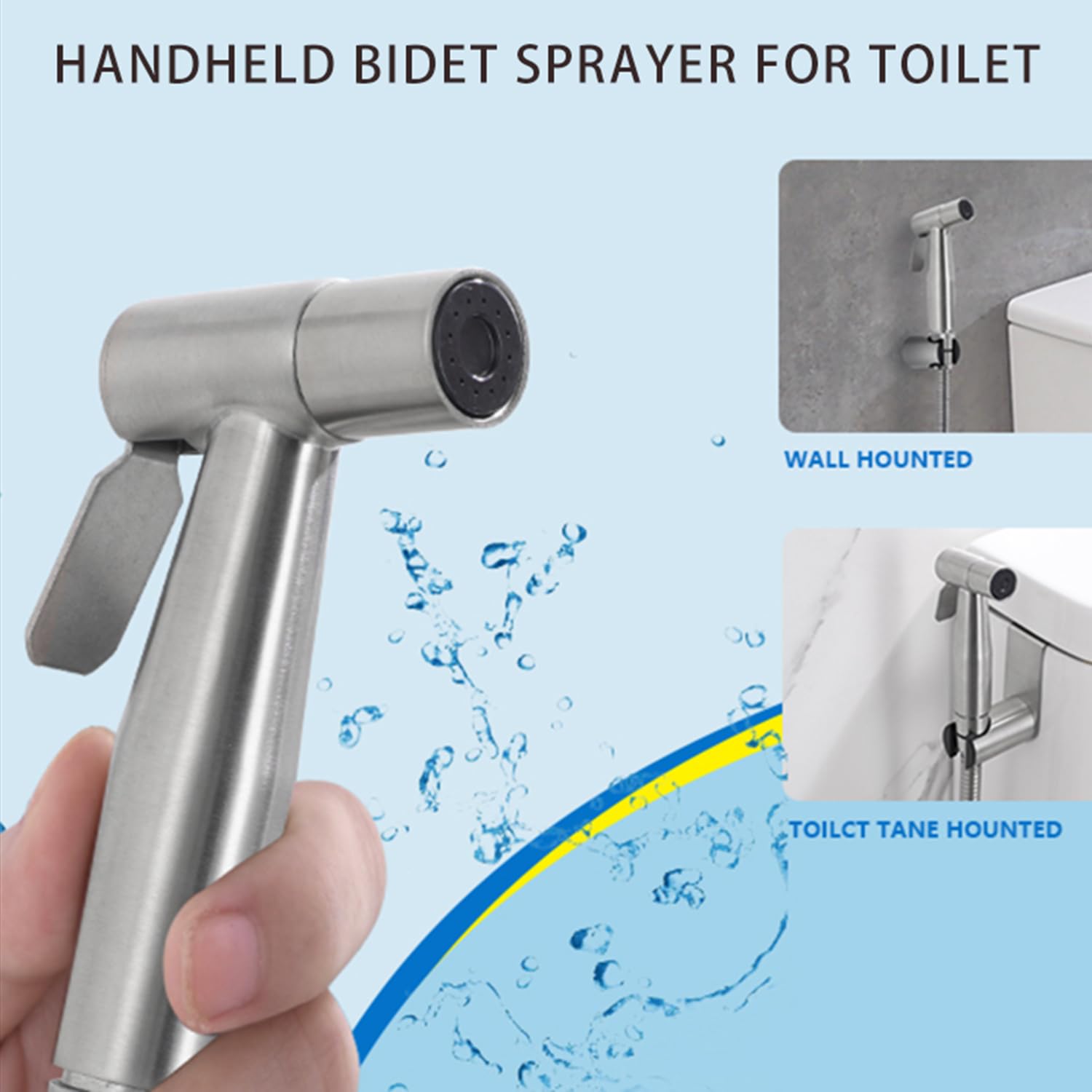 Premium Stainless Steel Handheld Bidet Sprayer for Toilet - Anti-Leak Hose, Wall or Toilet Mount - Perfect for Feminine Hygiene, Baby Cloth Diaper Wash & Bathroom Cleaning