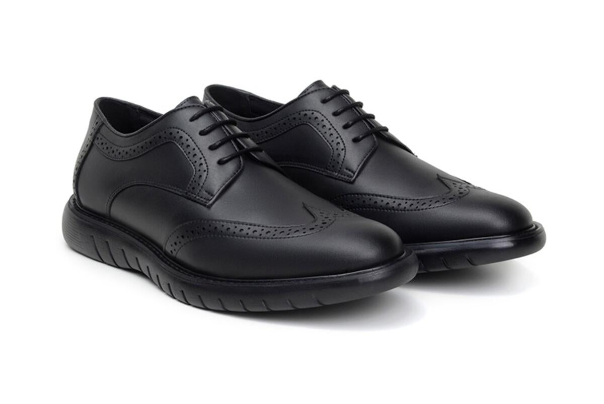 Ahimsa Black Harry Brogue Shoes for Men - Wide Width Comfortable Leather Oxfords for Business & Casual Wear