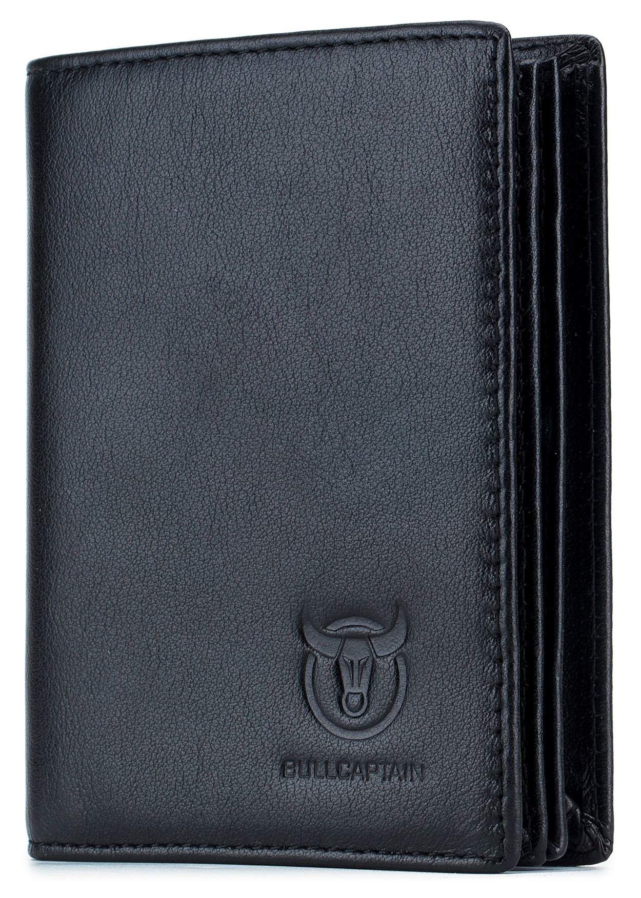 BULLCAPTAIN Genuine Leather RFID Wallet for Men - Slim Bifold with ID Window for Daily Use