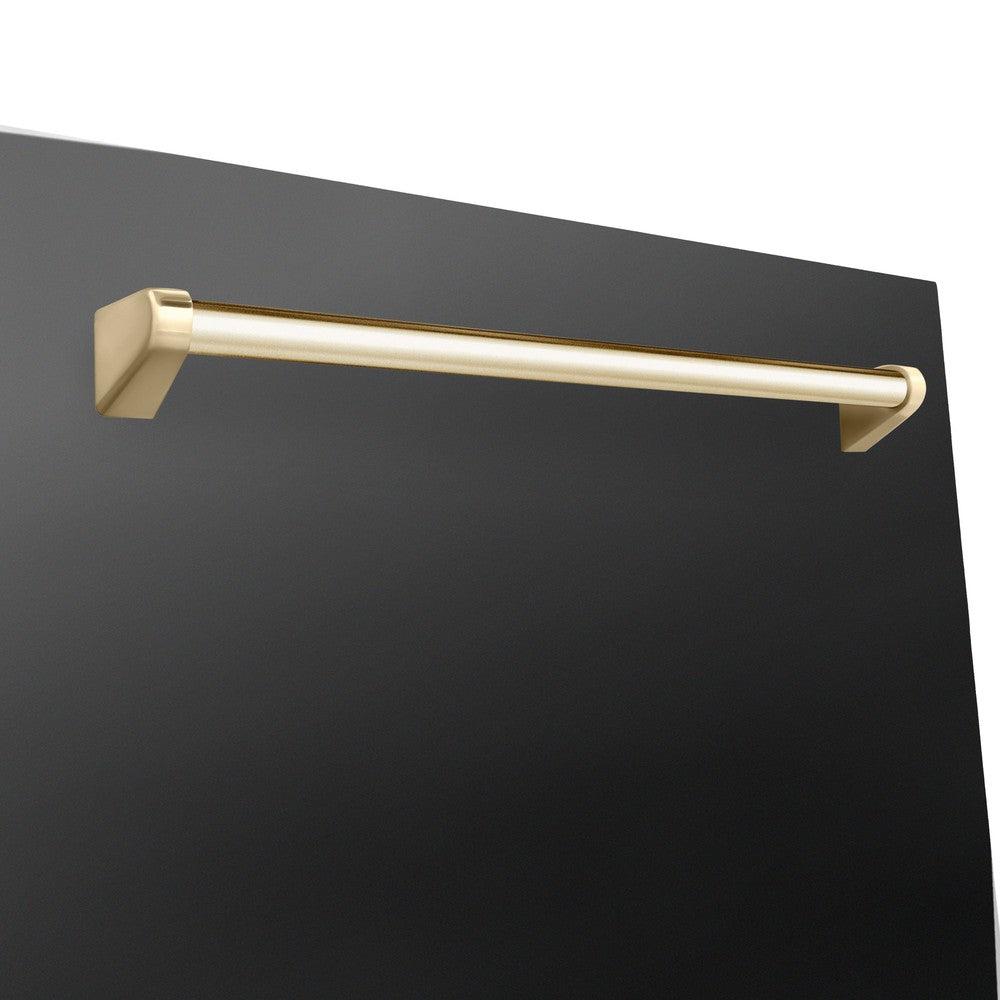 ZLINE Autograph Edition 24 Inch Black Stainless Steel Dishwasher with Polished Gold Handle - 45dBA Ultra Quiet, 3rd Rack & Top Touch Control - Perfect for Modern Kitchens and Open Concept Homes (Model DWMTZ BS 24 G)
