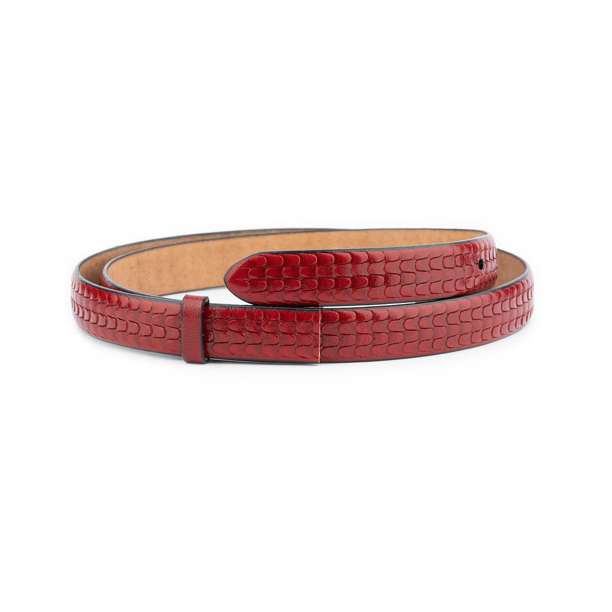Red Thin Women's Belt Strap - Genuine Leather Replacement Belt for Dunhill Buckles | Elegant Embossed Design for Office, Dress & Formal Occasions