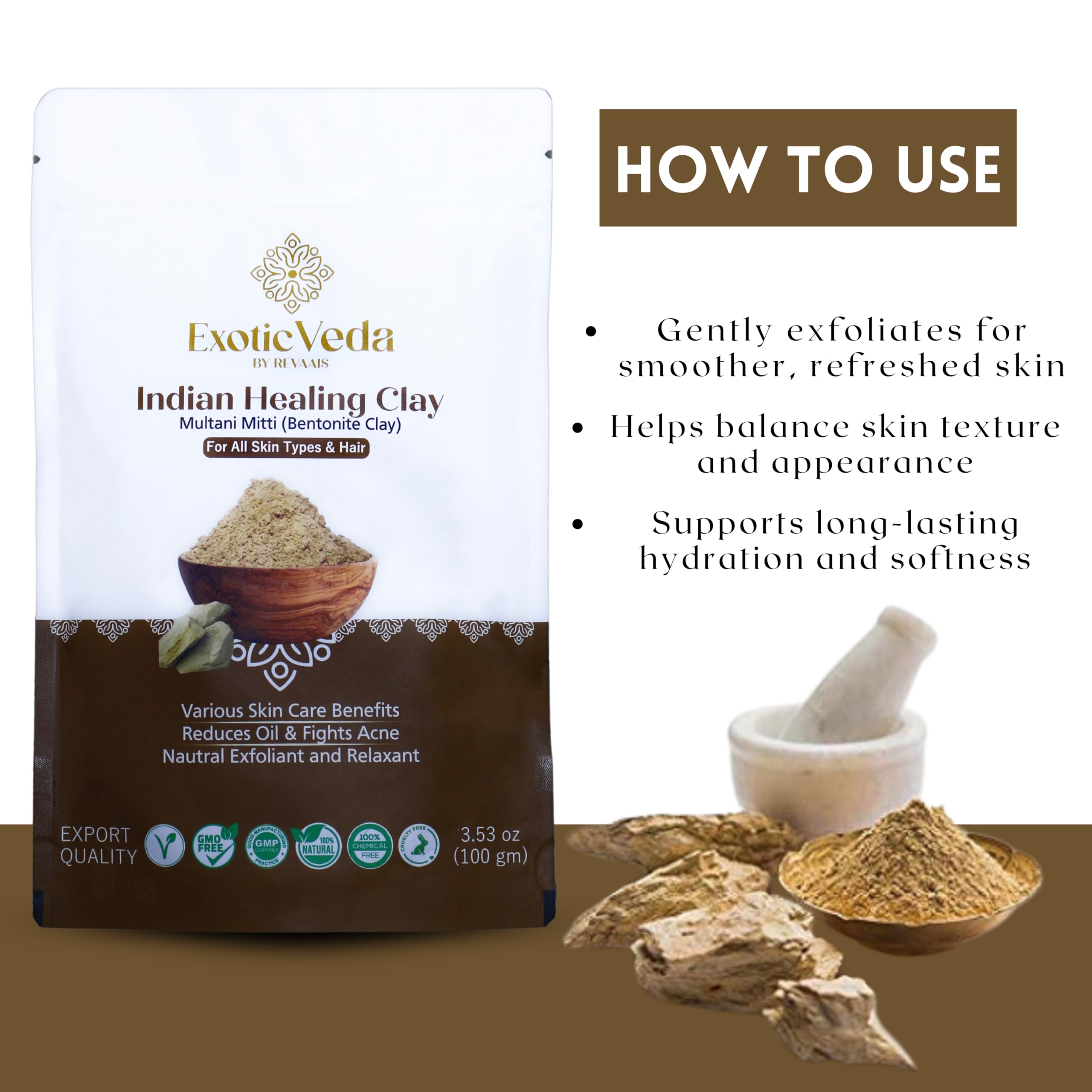 Multani Mitti Fullers Earth Clay - 100% Natural Indian Bentonite Clay for Face Mask & Hair Care | Deep Cleansing, Oil Control, Exfoliation, Pore Tightening | Fights Acne, Blemishes & Anti-Aging | Treats Dandruff | Perfect for DIY Skincare & Spa Treatments at Home