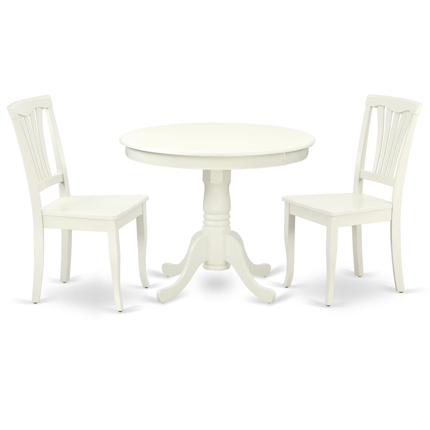 East West Furniture ANAV3-LWH-W 3-Piece Round Dining Table Set with Pedestal Base & 2 Chairs, 36x36 Inch, Linen White - Perfect for Small Spaces, Kitchen, Breakfast Nook & Apartment Dining