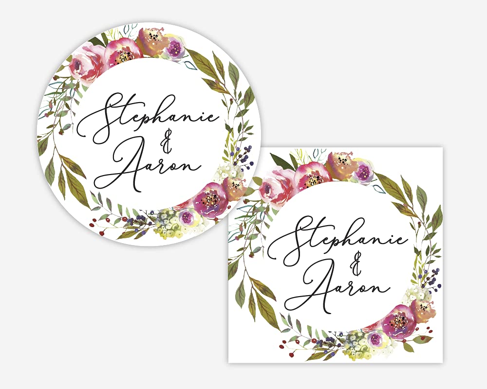 Personalized Wedding Stickers - Rustic Wedding Labels for Engagement Party Favors, Bridal Shower Decor - Custom Name & Date - #379-005-WH - Perfect for DIY Wedding Invitations, Gift Tags & Favor Packaging