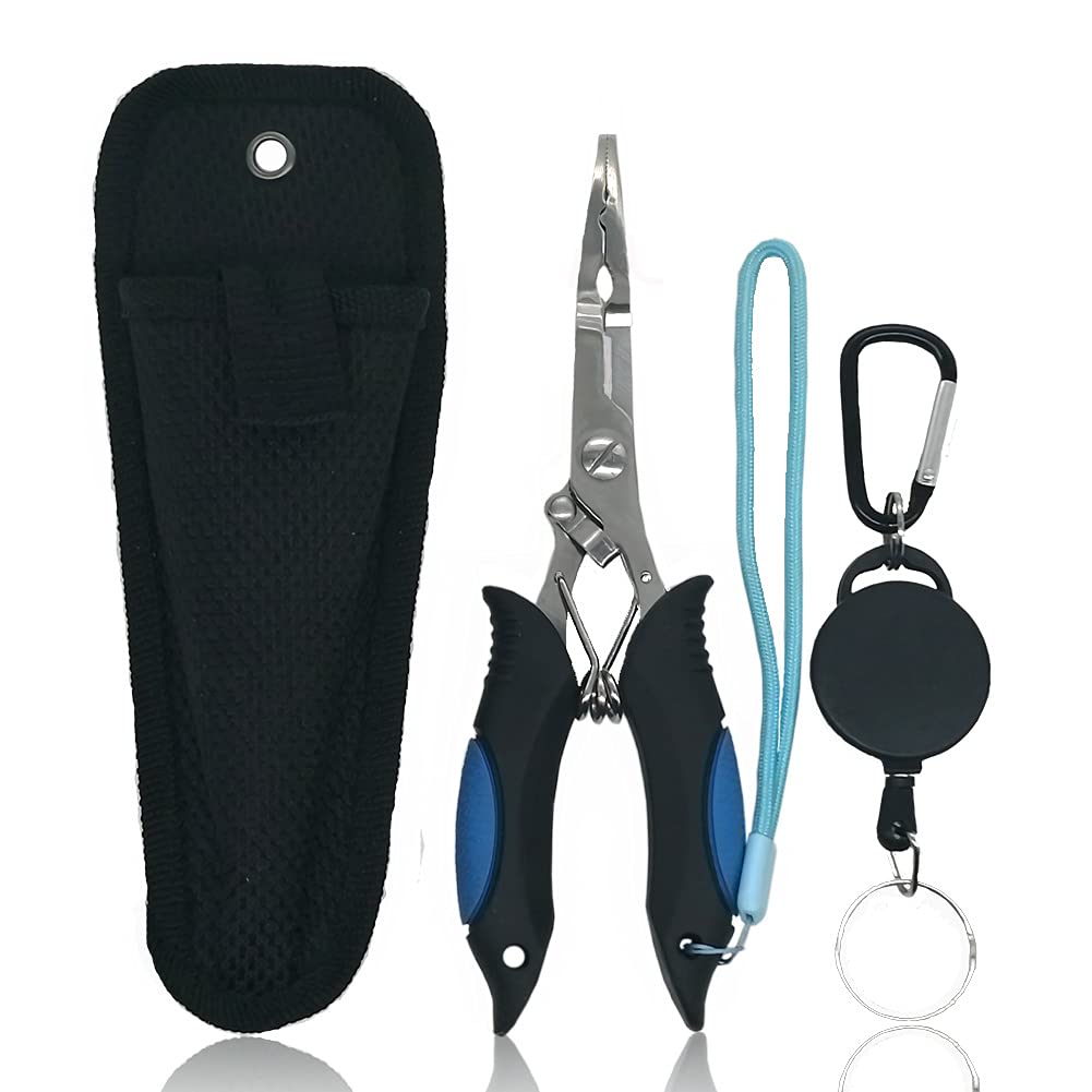 Premium Stainless Steel Fishing Pliers - Needle Nose Fishing Tool with Line Cutter, Sheath & Telescopic Lanyard | Durable Saltwater Fishing Gear for Anglers | Perfect for Fly Fishing, Bass Fishing & Offshore Trips