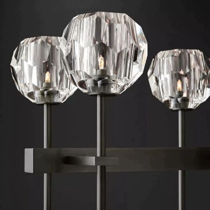 Crystal Ball Double Linear Chandelier - 60 Inch Modern LED Pendant Light for Dining Room, Living Room, Bedroom & Kitchen | Dimmable Hanging Fixture with Clear Glass Shades | Perfect for Home, Office & Restaurant Decor