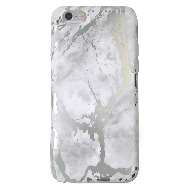 Elegant White Marble with Silver Chrome iPhone Case - Premium Protective Cover for iPhone 13/14/15 Pro Max | Slim Fit, Shockproof, Stylish Design for Everyday Use & Special Occasions
