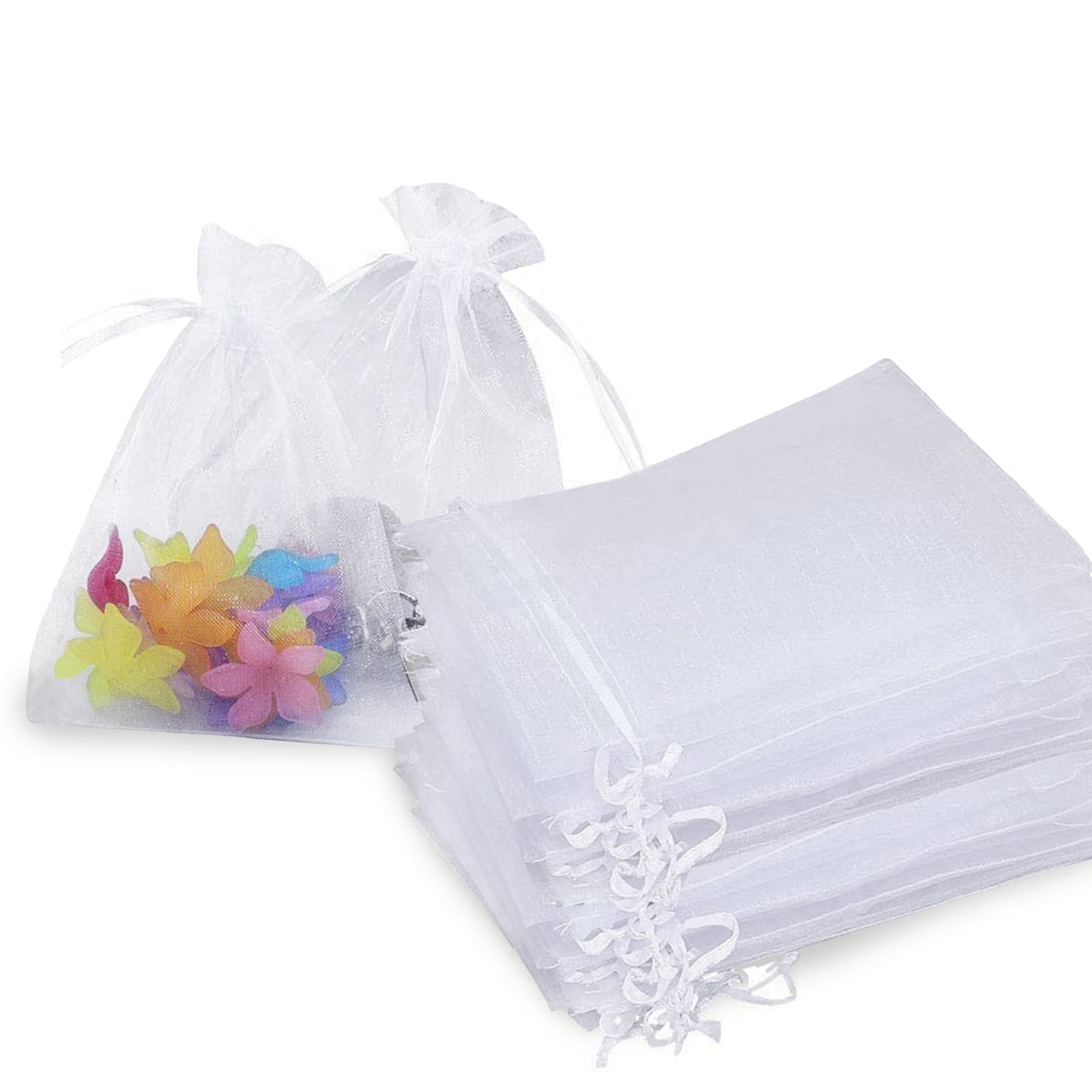 Stratalife 5x7 Inch Organza Drawstring Bags - 100 Pack White Jewelry Favor Pouches for Wedding, Party, Baby Shower & Gift Packaging | Small Mesh Gift Bags for Jewelry, Candies, Wedding Favors