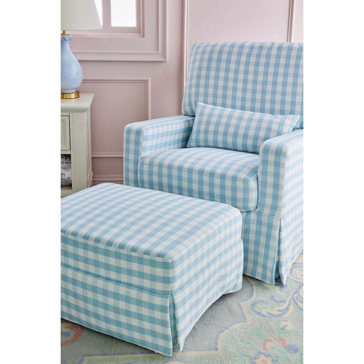 Crawford Pillowback Comfort Swivel Glider Recliner Chair - Ergonomic Nursery Rocking Chair for Breastfeeding, Living Room & Nursery, Soft Upholstered Glider with Smooth 360° Swivel Motion
