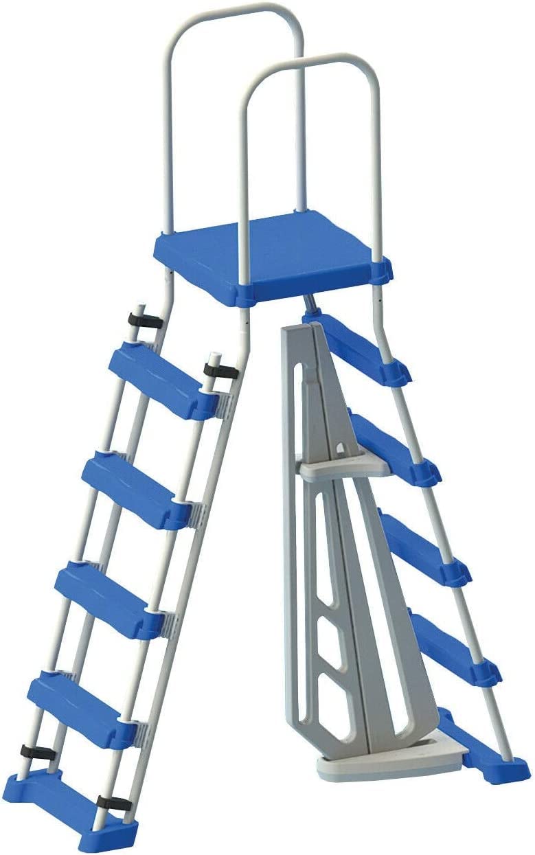 Heavy Duty A-Frame Above Ground Pool Ladder with Barrier Top - Steel Safety Steps for Deep Water - Fits 48-52 Inch Pools - Secure Climbing for Home Backyard Swimming Pools (Perfect for Summer Fun & Water Safety)