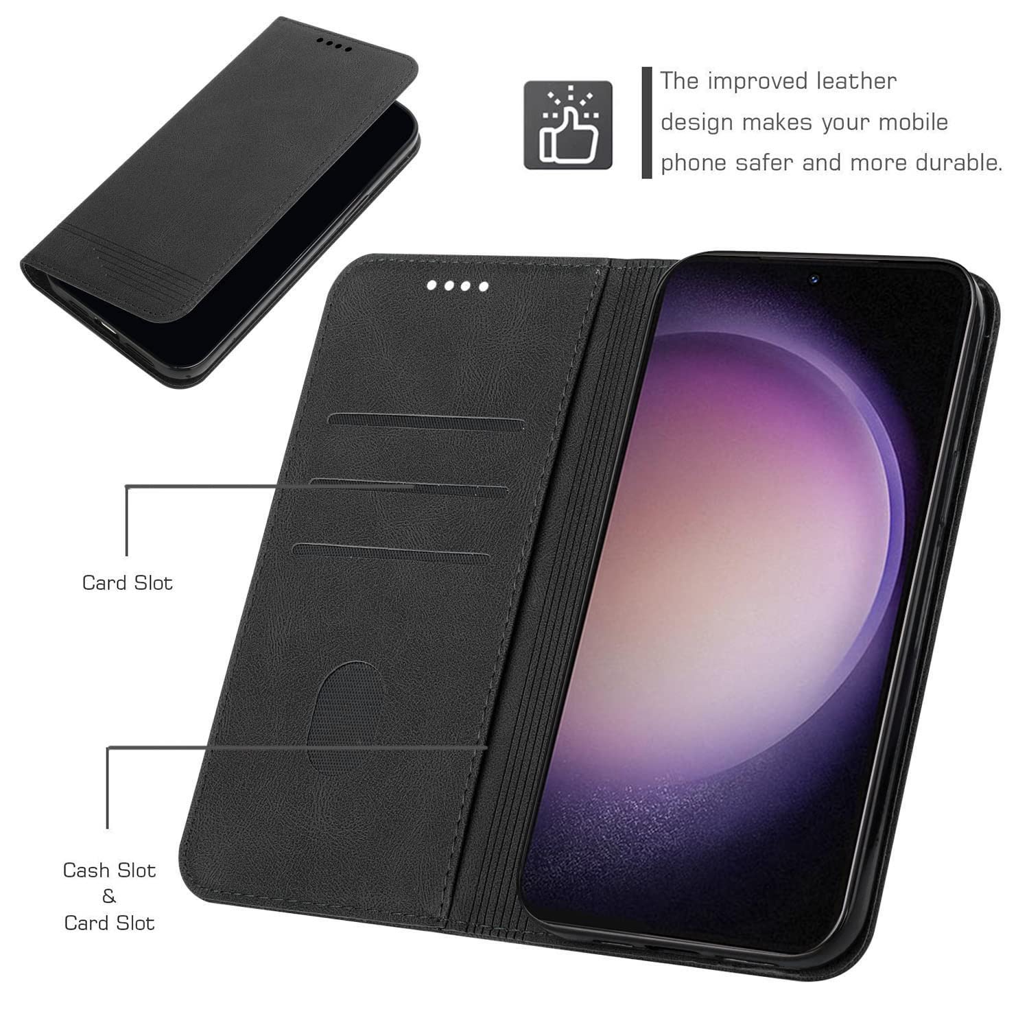 Samsung Galaxy S23 PU Leather Magnetic Wallet Case - Slim Flip Cover with Stand & Card Holder, Protective Phone Case for Samsung S23 5G (Black) | Perfect for Work, Travel & Everyday Use