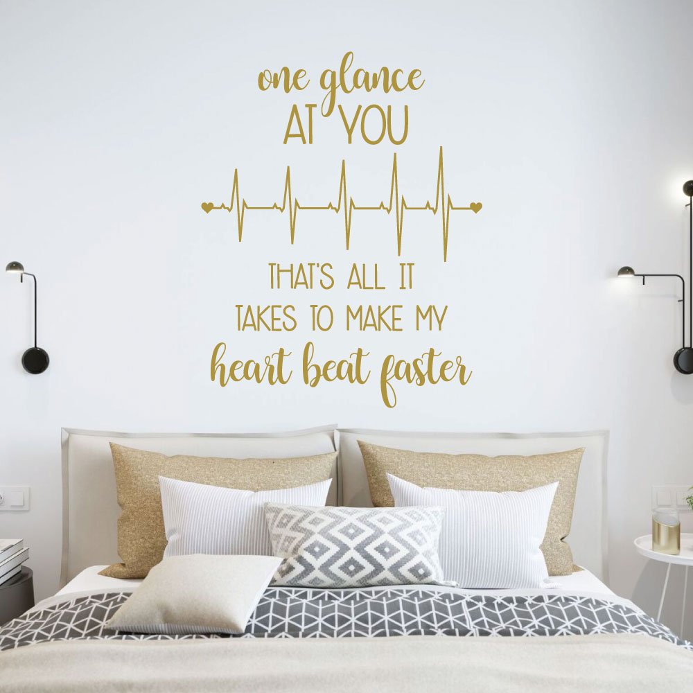 Romantic Love Wall Decal - 'One Glance At You That's All It Takes' Vinyl Sticker for Bedroom, Living Room & Home Decor - Perfect for Couples' Spaces, Wedding Gifts and Cozy Home Makeovers