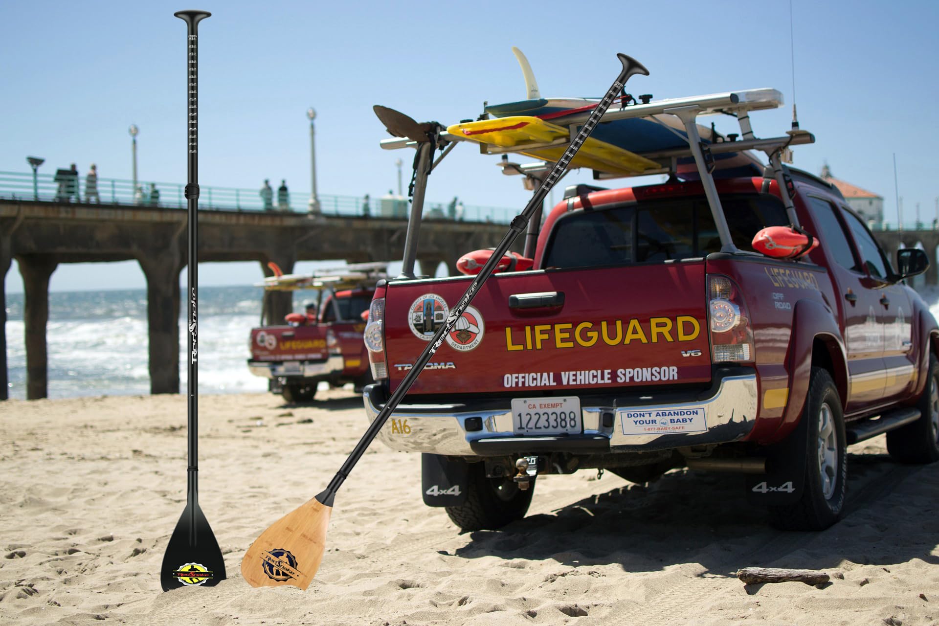 Premium RedSnake Carbon Fiber Stand Up Paddleboard Paddle - 3-Piece Adjustable SUP Oar with Carbon Fiber Blade & Imitation Bamboo Design - Includes Carry Backpack - Perfect for Kayaking, Surfing & Outdoor Water Sports