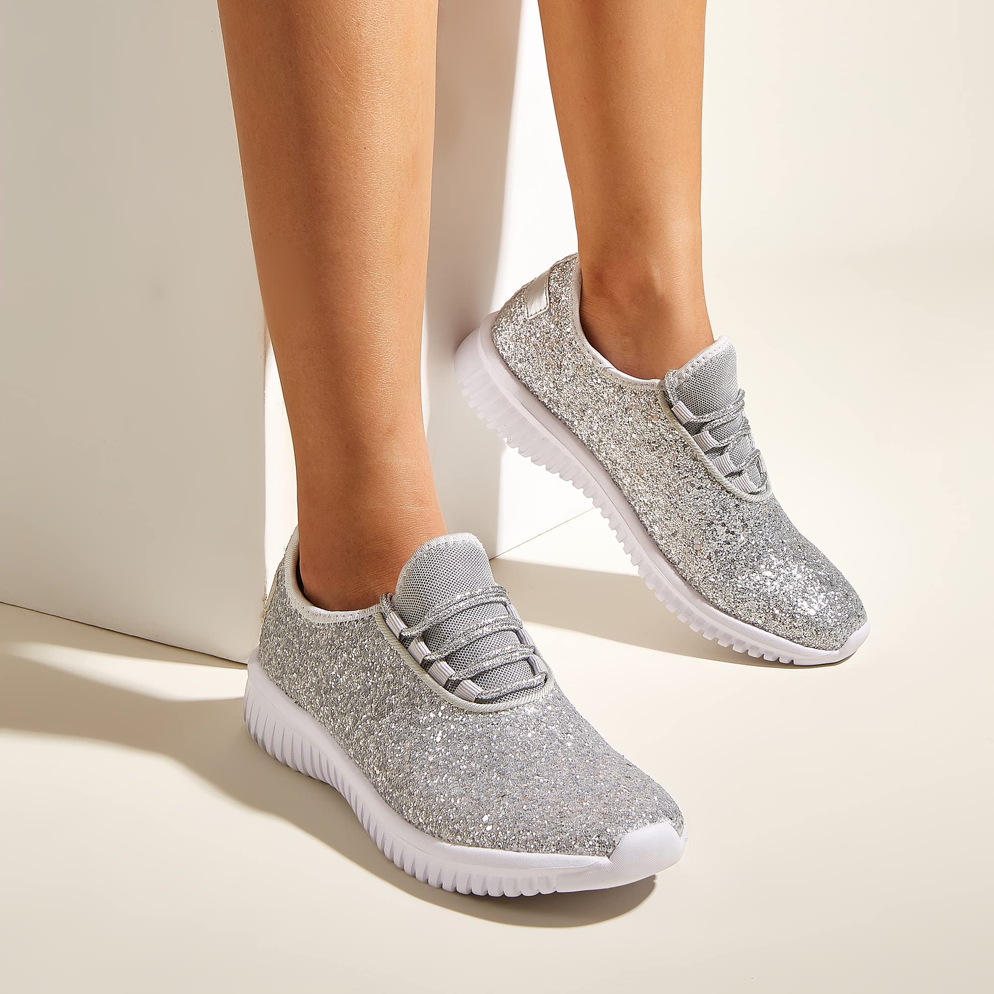 K KIP WOK Women's Fashion Glitter Sneakers - Slip On Running Shoes, Lightweight Tennis Walking Shoes for Women | Perfect for Casual Wear, Gym, Jogging & Daily Activities