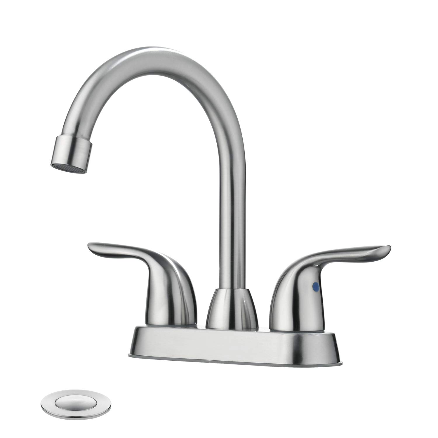 Brushed Nickel 4 Inch Centerset Bathroom Sink Faucet - 2 Handle Bathroom Faucet with Pop-up Drain - Perfect for Modern Bathroom Vanities & Powder Rooms