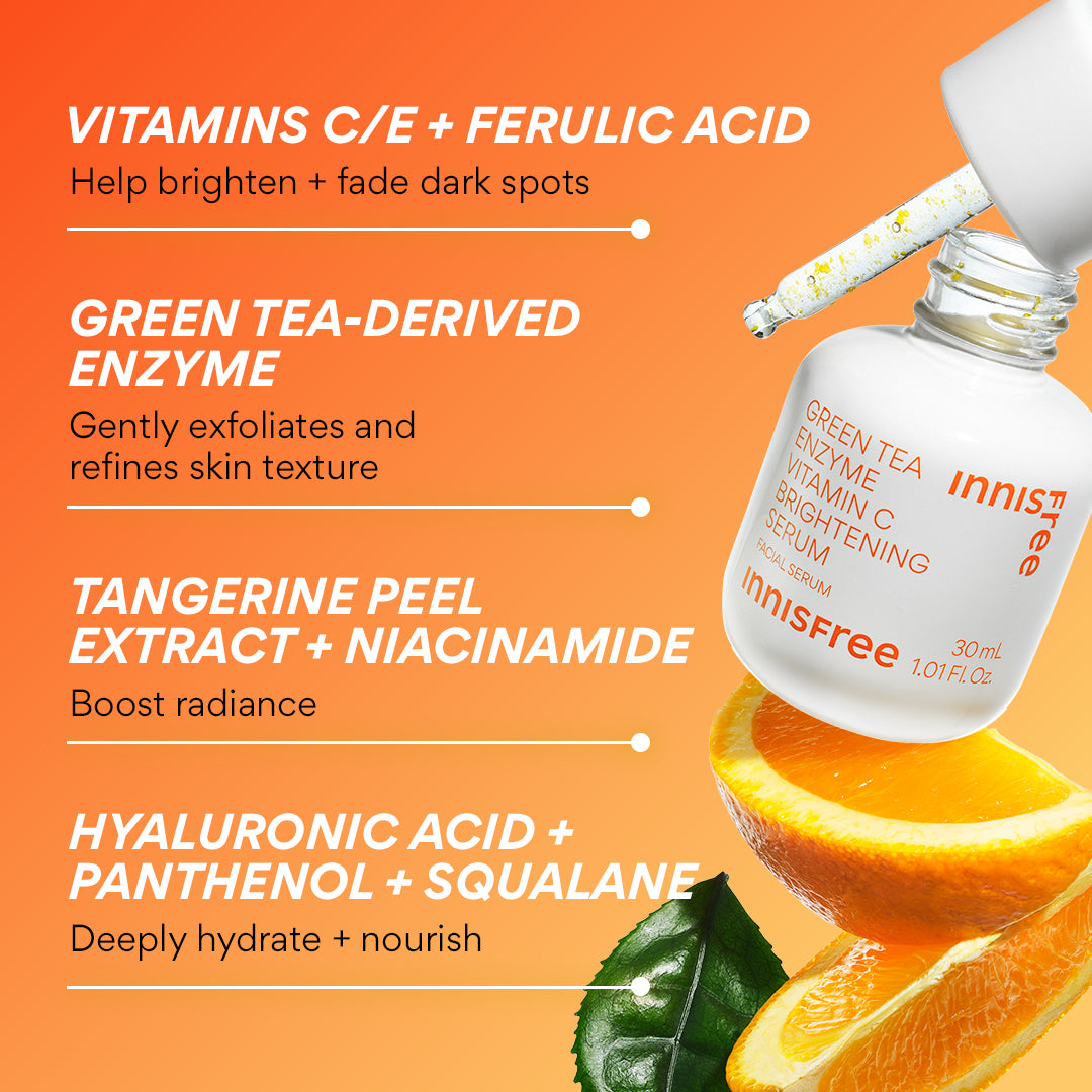 Best Green Tea Enzyme Vitamin C Brightening Serum for Glowing Skin - Anti-Aging & Dark Spot Treatment - Perfect for Morning & Night Skincare Routine