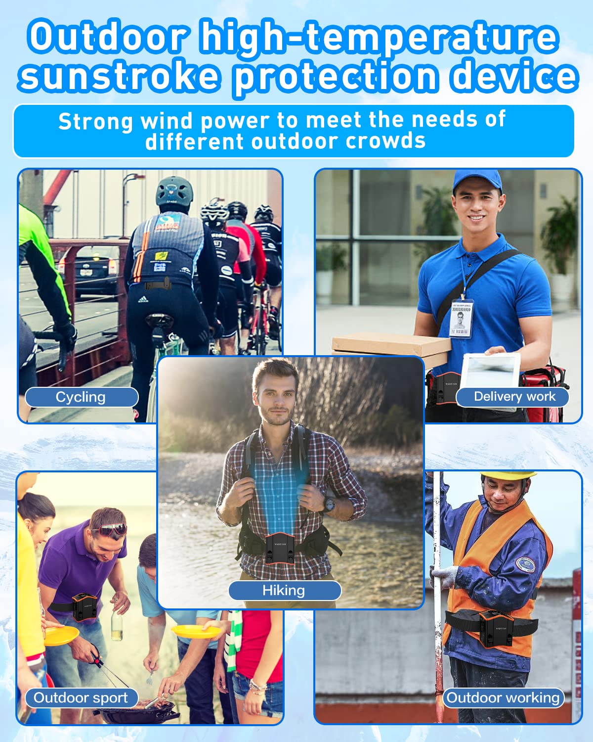 Upgraded Portable Waist Fan with Adjustable Belt - 10X Strong Wind, 12000mAh Battery (40+ Hours) - Perfect for Outdoor Work, Camping, Travel & Fishing - Stay Cool During Hiking, Gardening, and Sports Activities