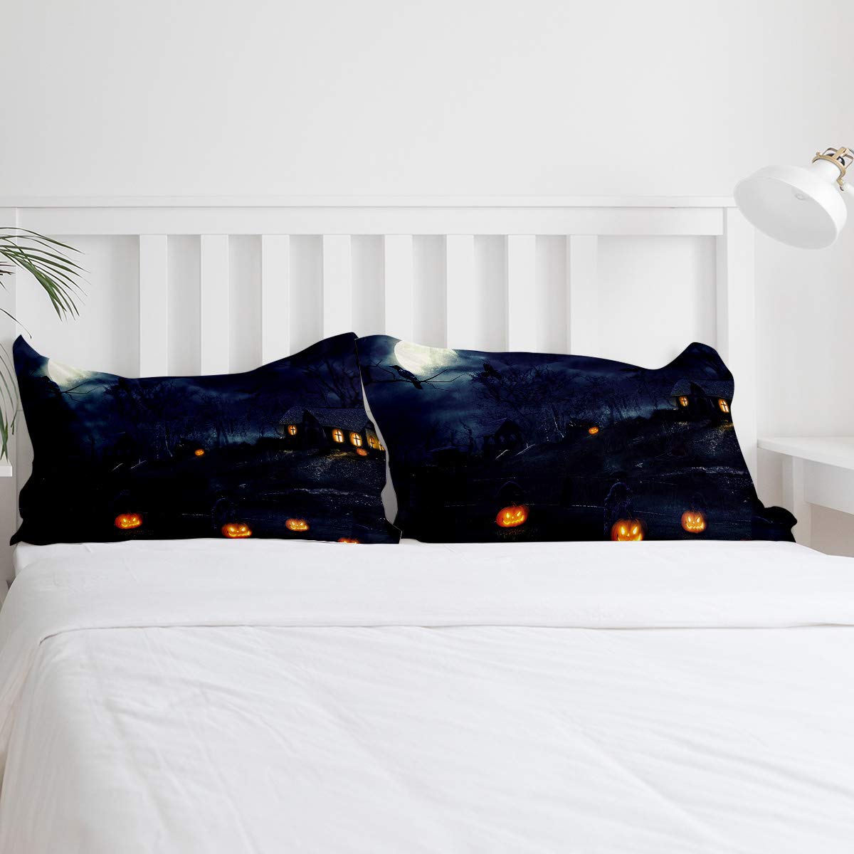 Halloween Haunted House Duvet Cover Set - 3 Piece Twin Size Bedding with 2 Pillow Shams | Soft Lightweight Comforter Cover in Pumpkin Forest Design | Perfect for Spooky Bedroom Decor, Kids Room & Halloween Party Themes