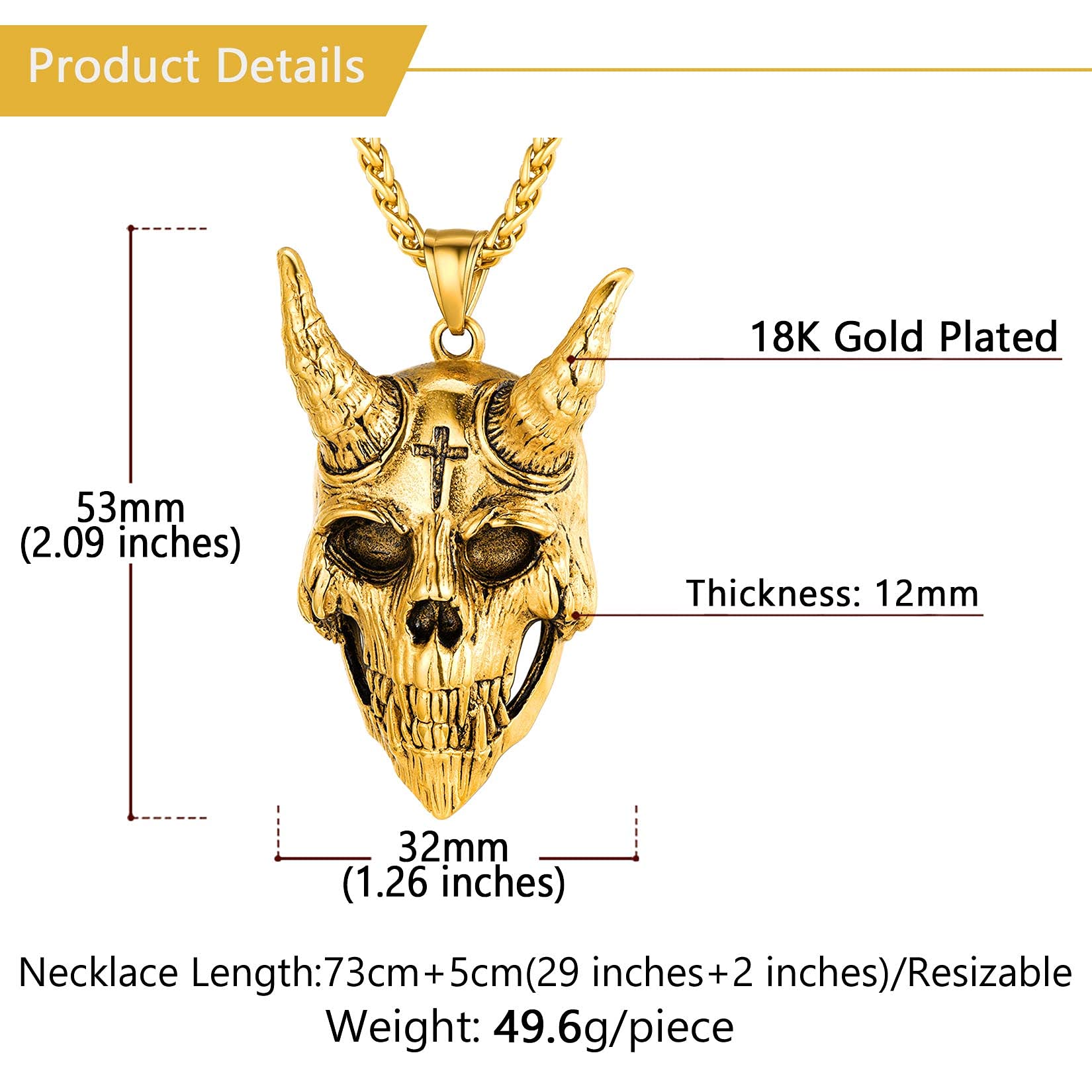U7 Inverted Cross Necklace - Stainless Steel Upside Down Cross Pendant with Baphomet Goat Head for Men & Women | Gothic Jewelry for Alternative Fashion, Halloween Costumes & Dark Aesthetic Outfits