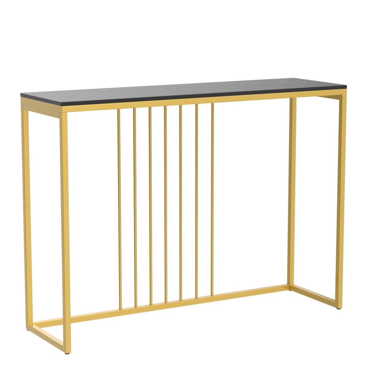 Wisfor Sintered Stone Entryway Console Table - Black Marble Tabletop with Gold Frame, Narrow Sofa Table for Hallway & Foyer (40x12x31 Inch) - Perfect for Home Entry, Living Room Decor & Small Space Organization