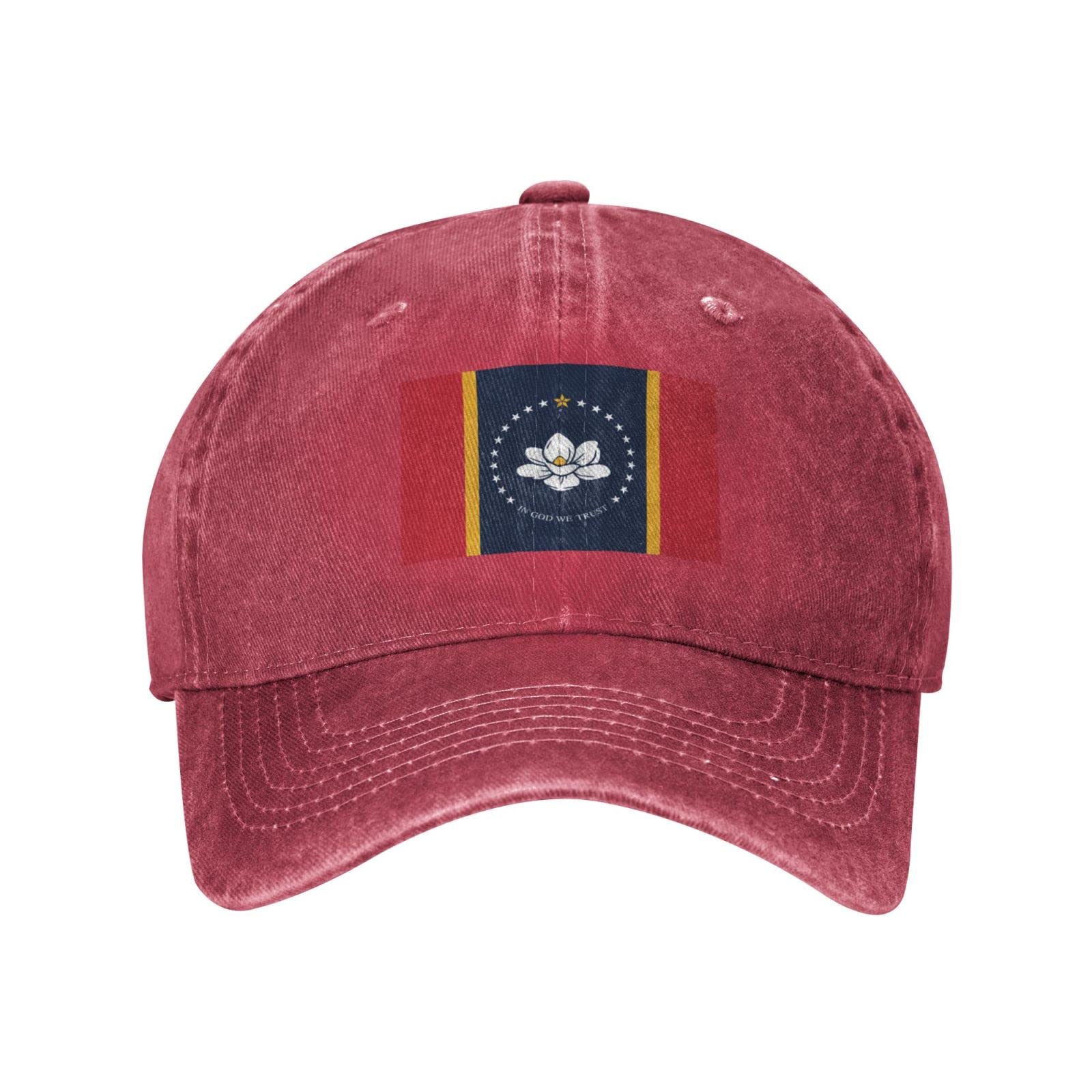 YOODER Mississippi State Flag Denim Trucker Hat - Adjustable Baseball Cap for Men & Women - Black - Perfect for Outdoor Activities, Sports & Casual Wear