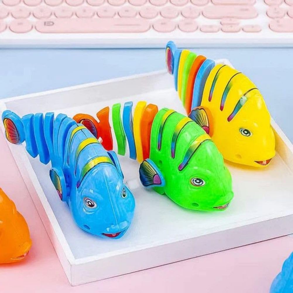 Interactive Wind-Up Wiggle Fish Toys - 360° Rotating Clockwork Swimming Fish - Safe Plastic Bath Toys for Babies & Kids (5 Pack) - Fun Cat Toy & Bathtime Play for Toddlers