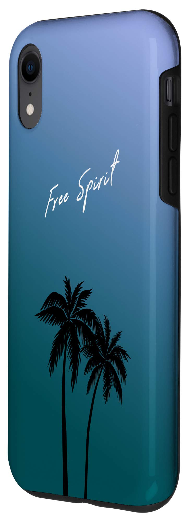 iPhone XR Case - Blue Palm Tree Design with 'Free Spirit' Quote | Durable Protective Cover for Travel, Beach & Everyday Use
