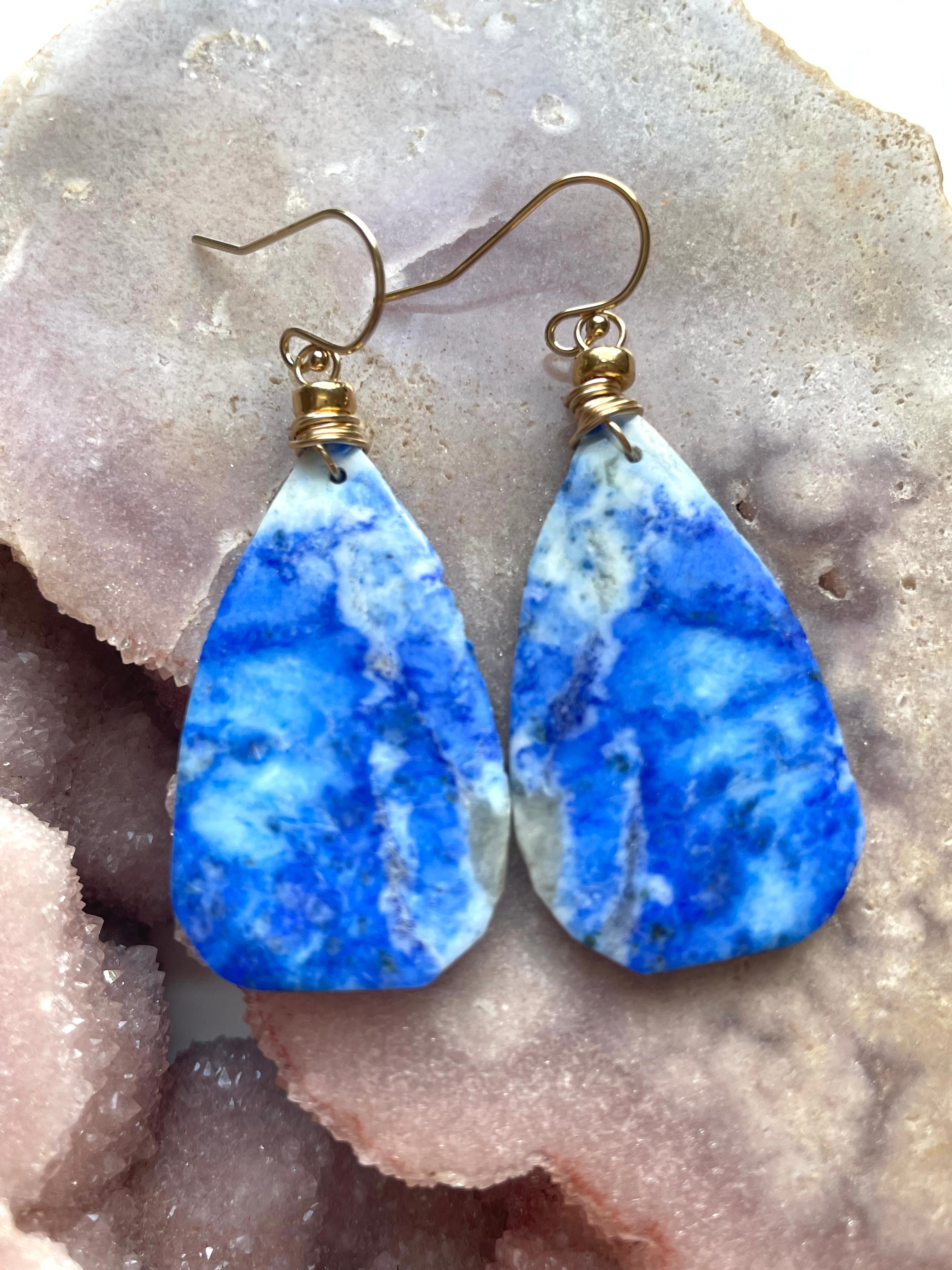 Lapis Lazuli Statement Earrings - 14K Gold Filled Dangle Earrings for Women | Elegant Bohemian Jewelry for Parties, Weddings & Special Occasions