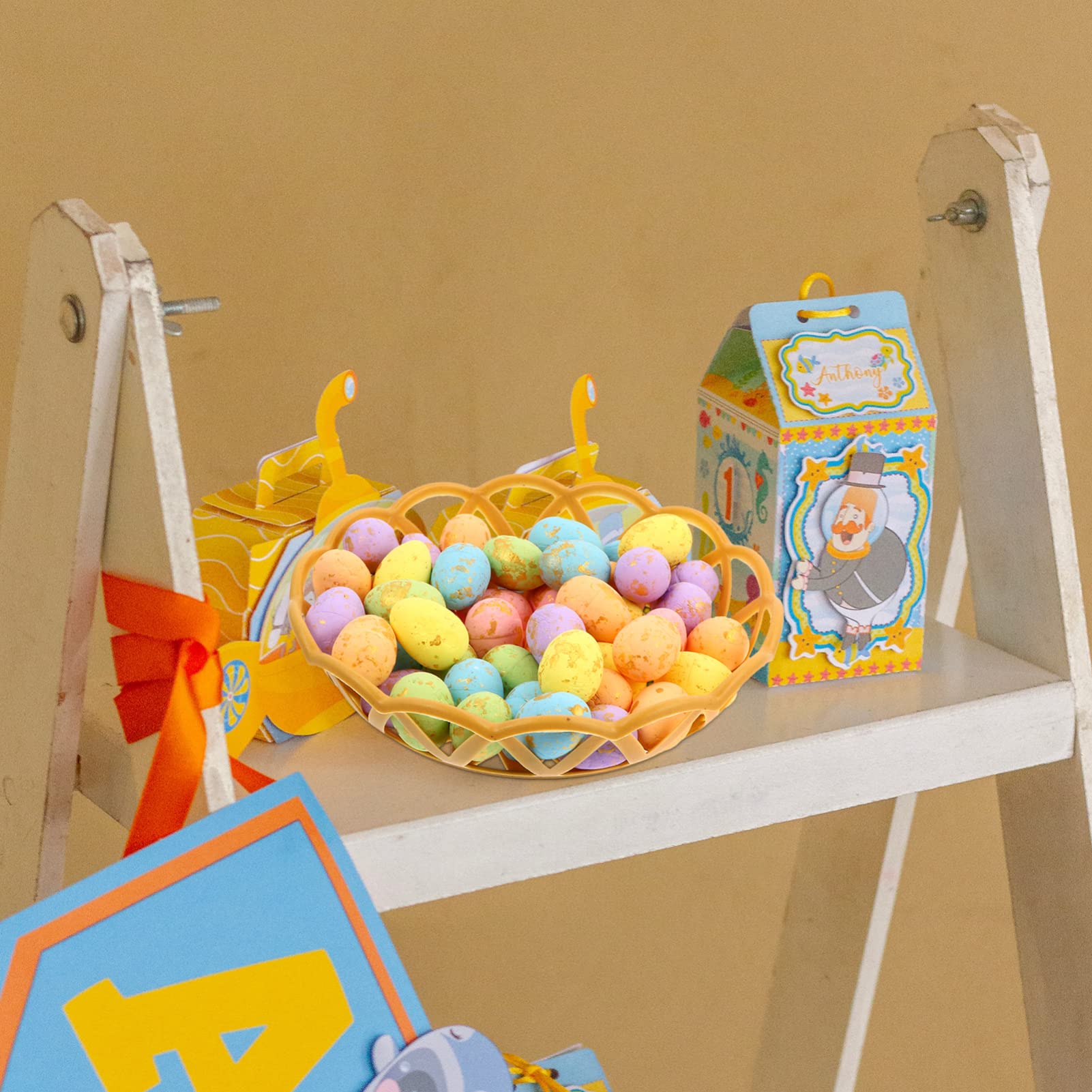 100PCS Artificial Foam Easter Eggs - DIY Bird Nest Simulation Eggs for Easter Decorations, Party Favors, and Spring Crafts - Includes 2 Decorative Plates