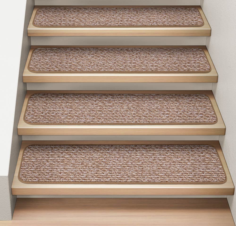 15-Pack Attachable Indoor Carpet Stair Treads - Praline Brown - 9