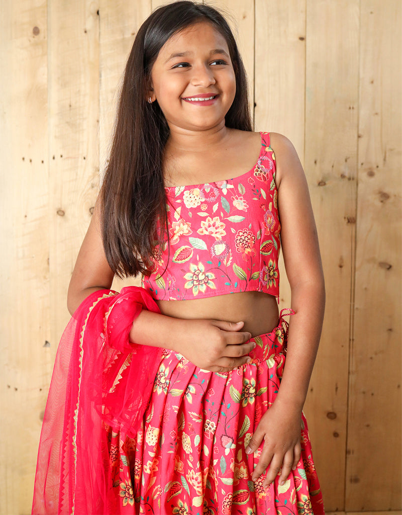 Pink Silk Designer Lehenga Choli for Kids with Heavy Sequins & Digital Print - All Season Wear for Festivals, Weddings & Special Occasions