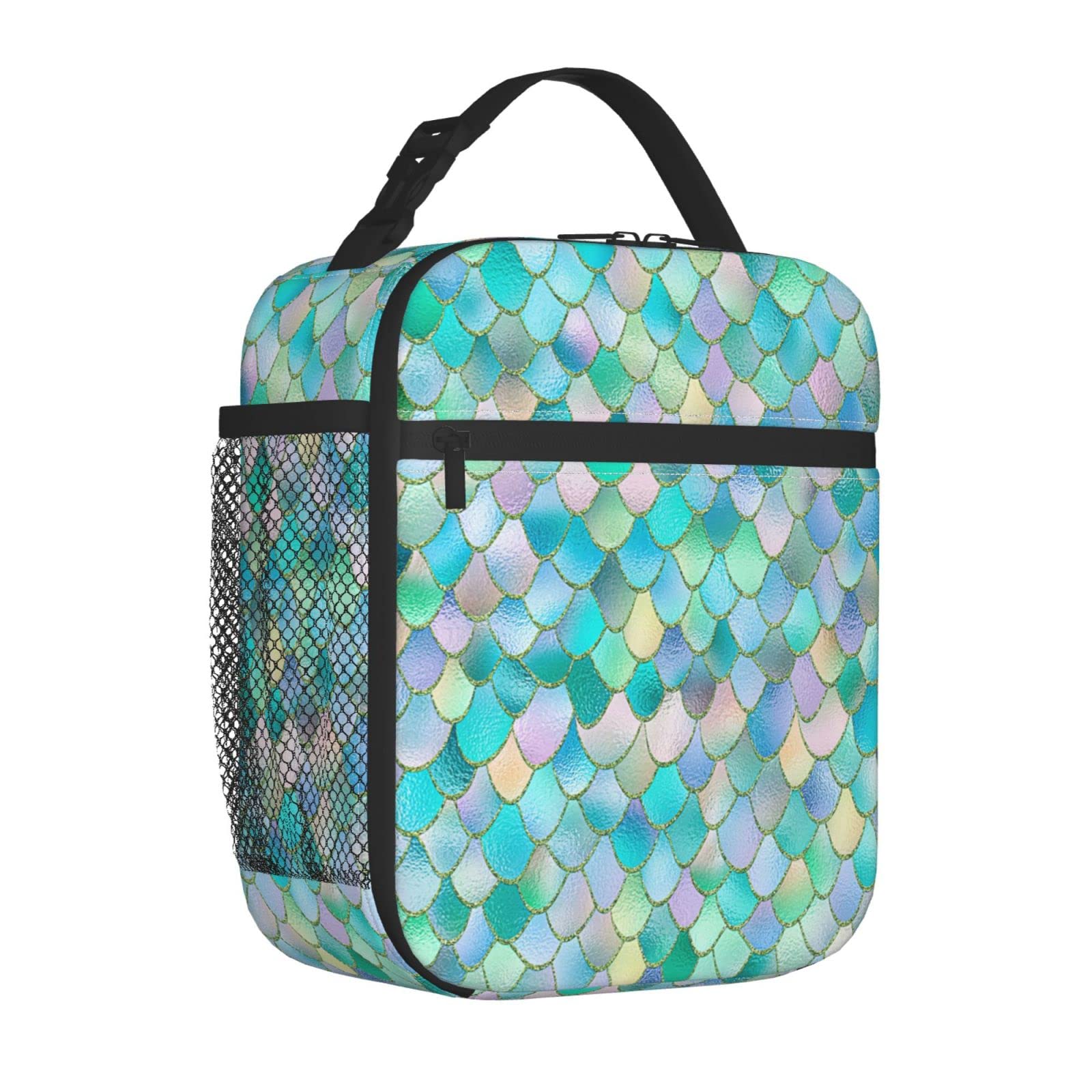 Teal Mermaid Insulated Lunch Bag - Reusable Cooler Lunch Box for Women & Men, Leakproof Lunch Tote with Side Pocket for School, Office, Travel, Picnic & Beach | Perfect for Work, Camping & Outdoor Activities