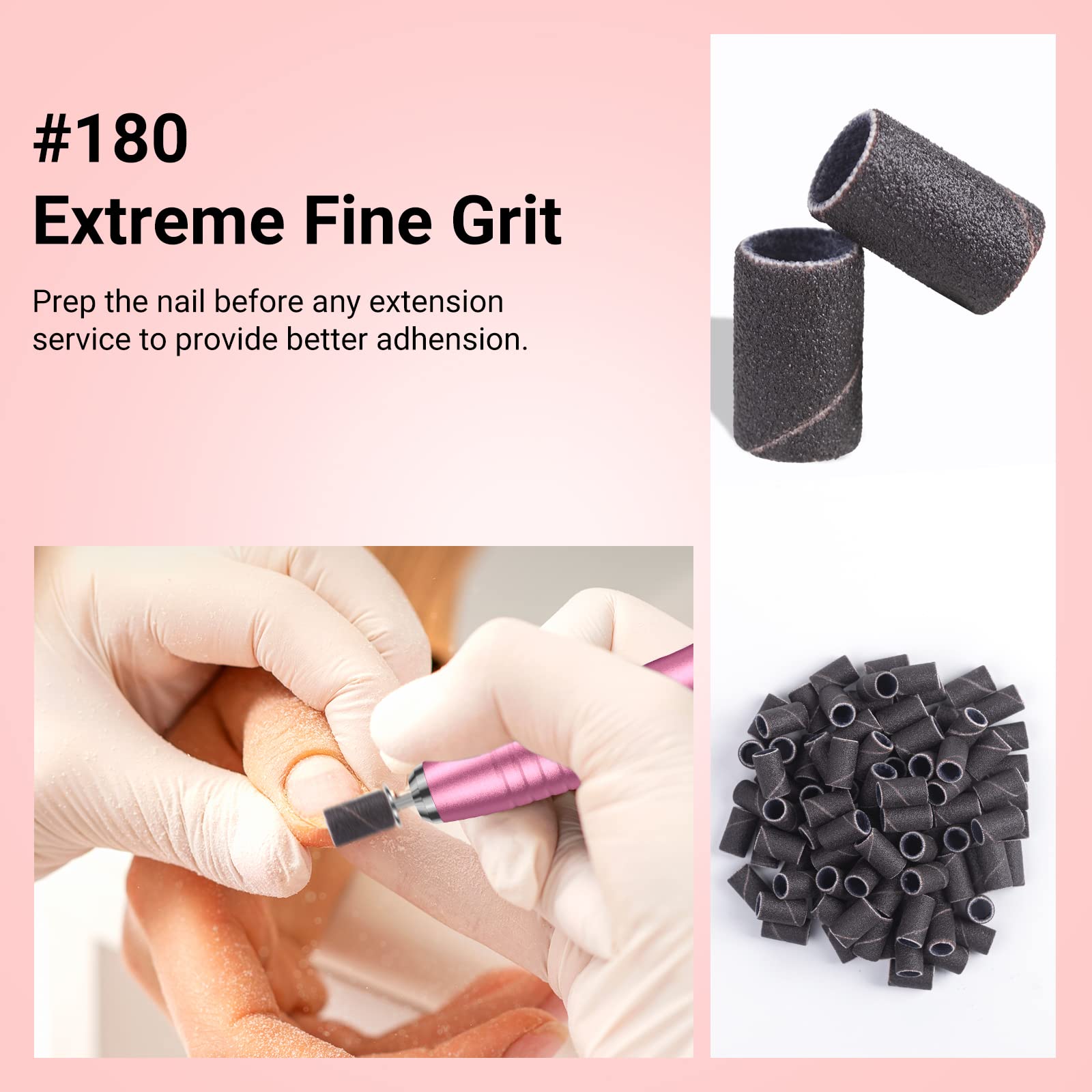 MelodySusie 100 Pcs Nail Drill Bits Sanding Bands - 180 Fine Grit Nail File Sanding Bands for Acrylic Nails, Gel Manicures & Pedicures - Professional Nail Art Tools for Salon & Home Use