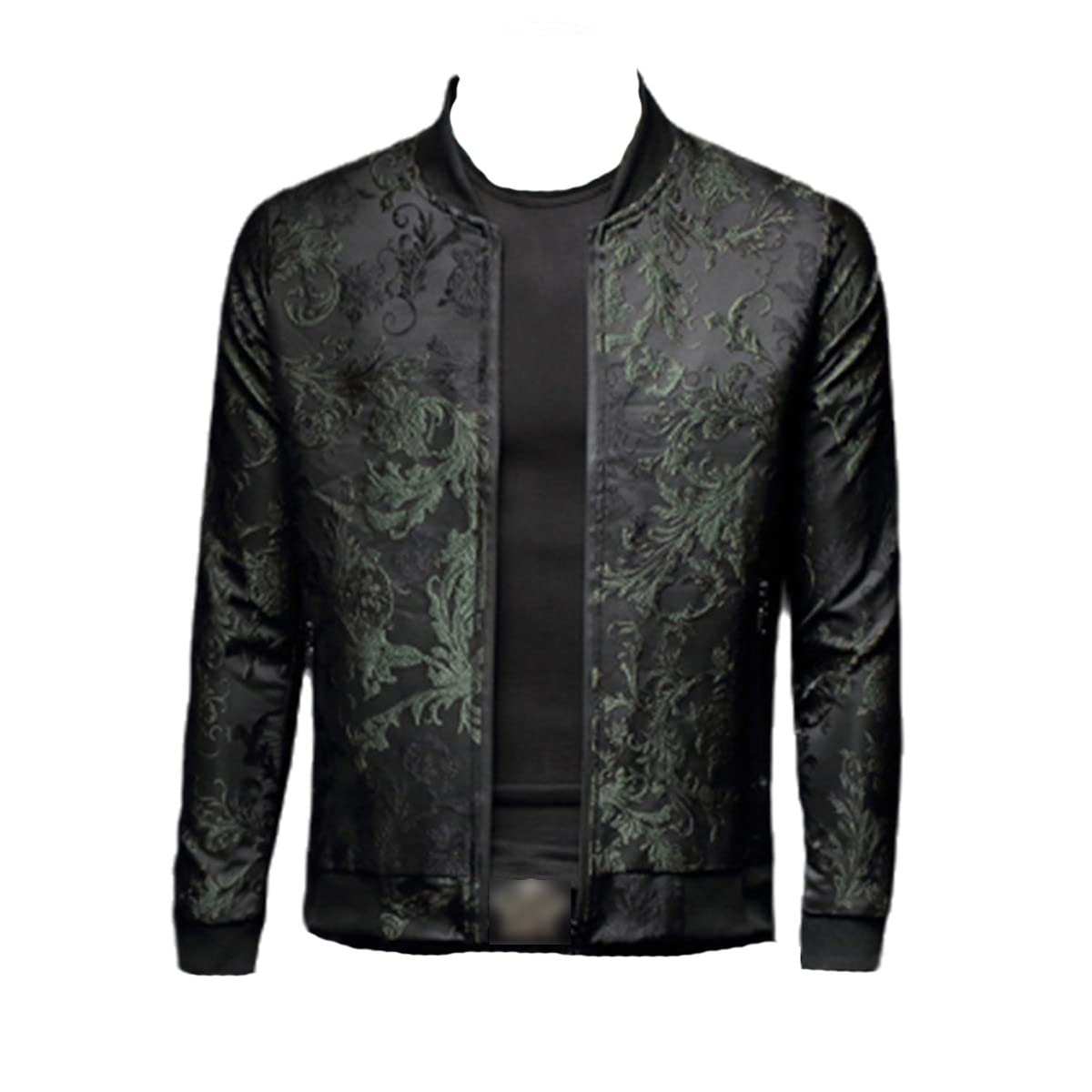 Vintage Floral Embroidered Jacquard Bomber Jacket for Men - Slim Fit Spring Printed Jacket (Green, 3XL) | Casual Wear, Street Fashion, Outdoor Activities