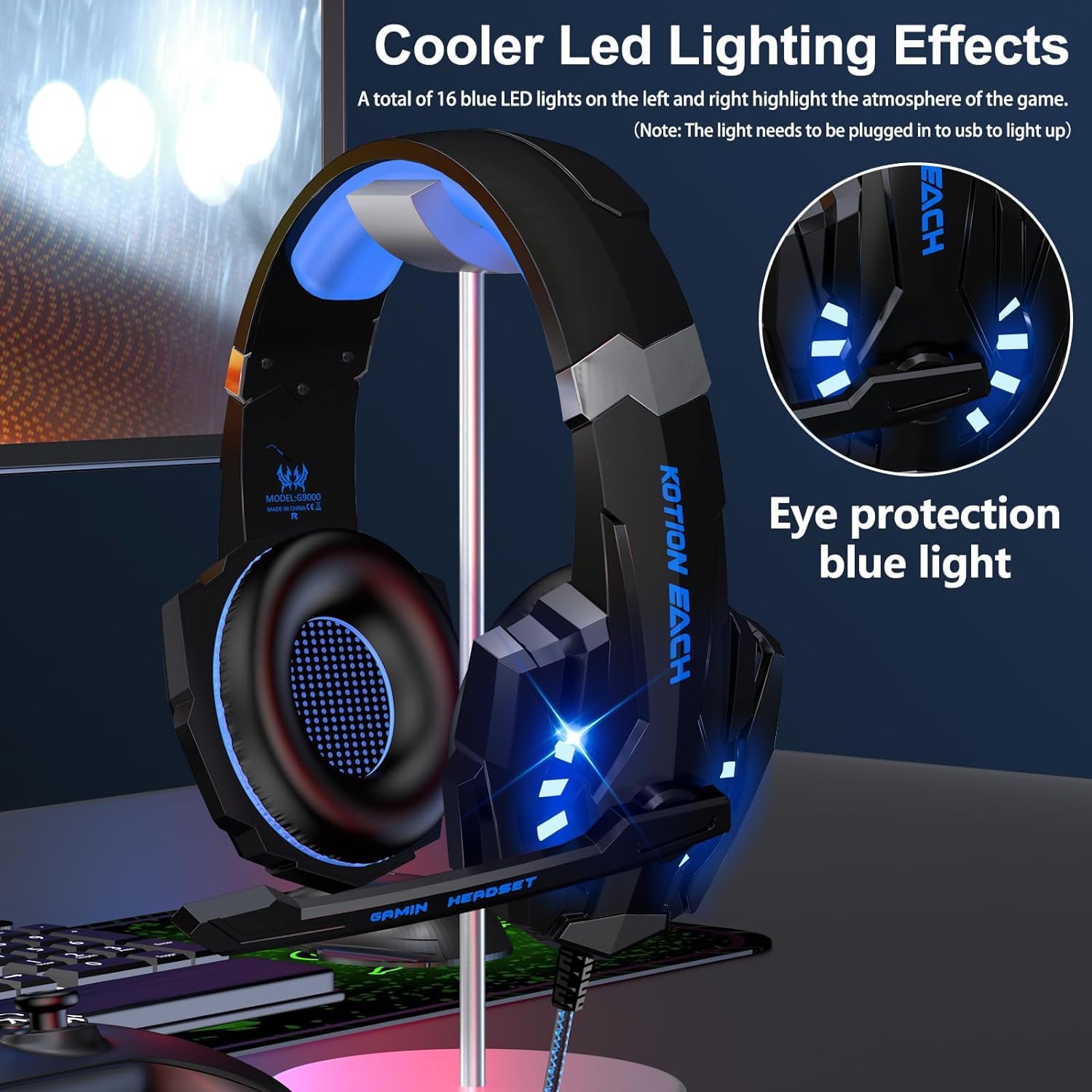 Laspi Gaming Headset with Microphone - Noise Cancelling Headphones for PS5, PS4, PC, Xbox, Switch, Mac & Laptop - LED Stereo Bass with Adjustable Mic & 3.5mm Jack - Perfect for Online Gaming, Streaming & Virtual Meetings
