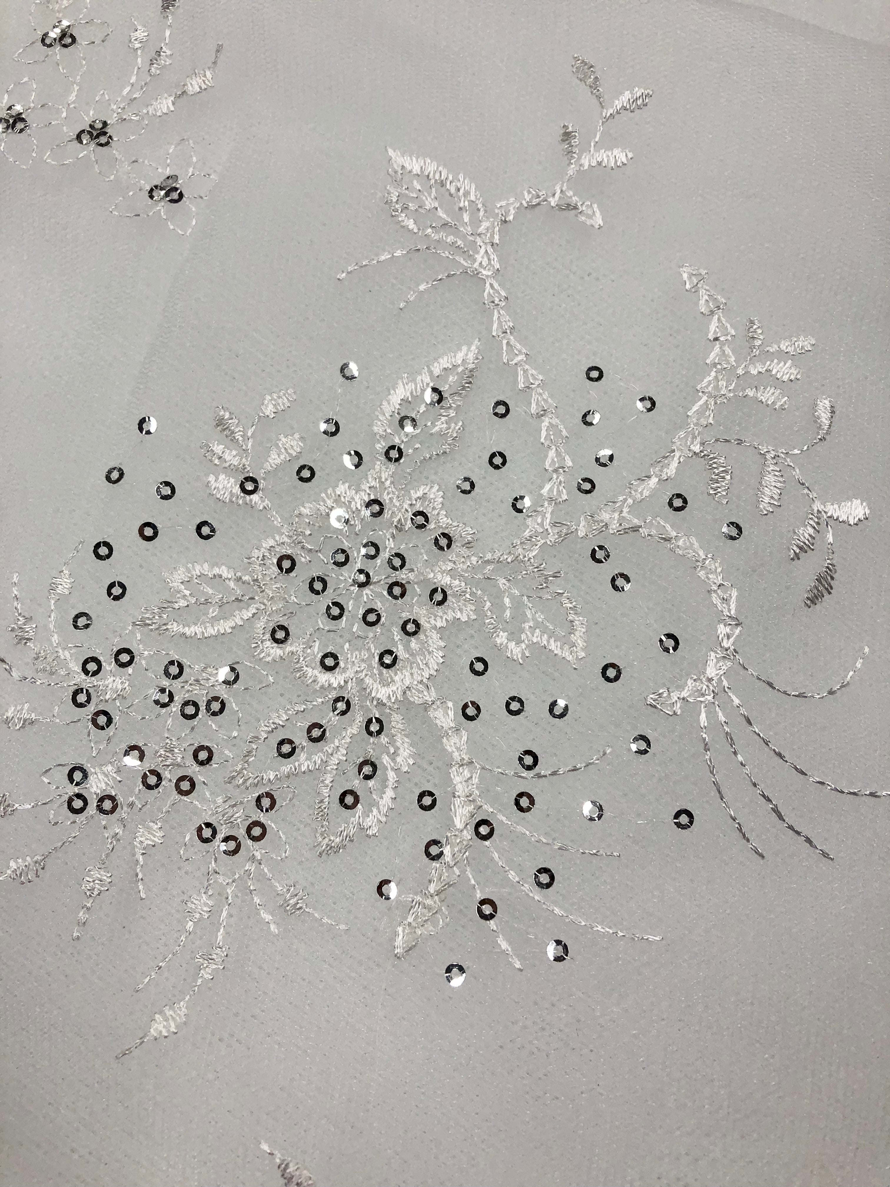 Elegant White and Silver Lace Tulle Fabric - 60 Inches Wide, Sequined and Embroidered for Wedding Dresses, Party Decorations & DIY Crafts