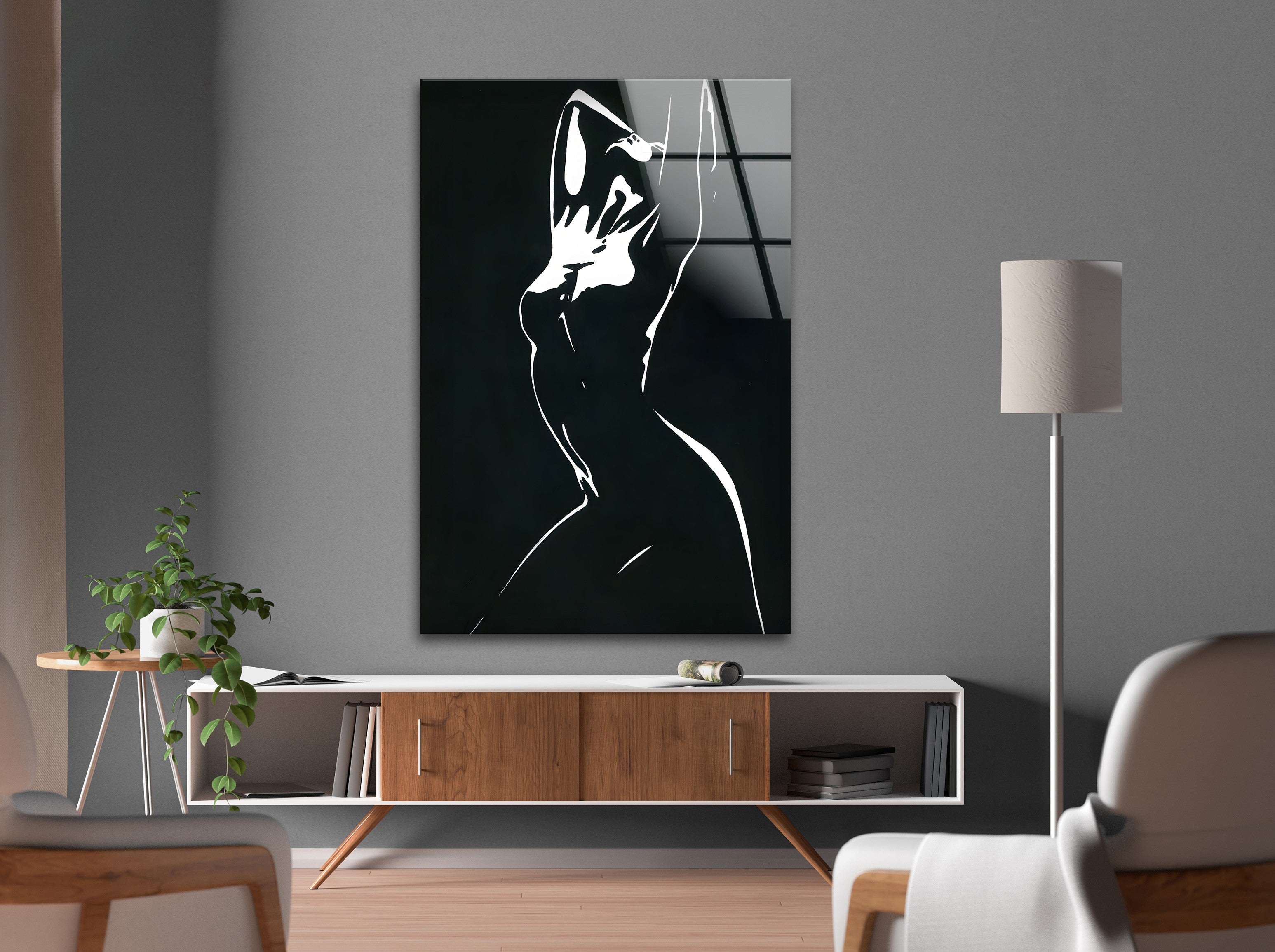 Abstract Black and White Woman Silhouette Glass Wall Art - Elegant Home Decor for Living Room, Bedroom & Office - Modern Framed Artwork for Stylish Interior Design