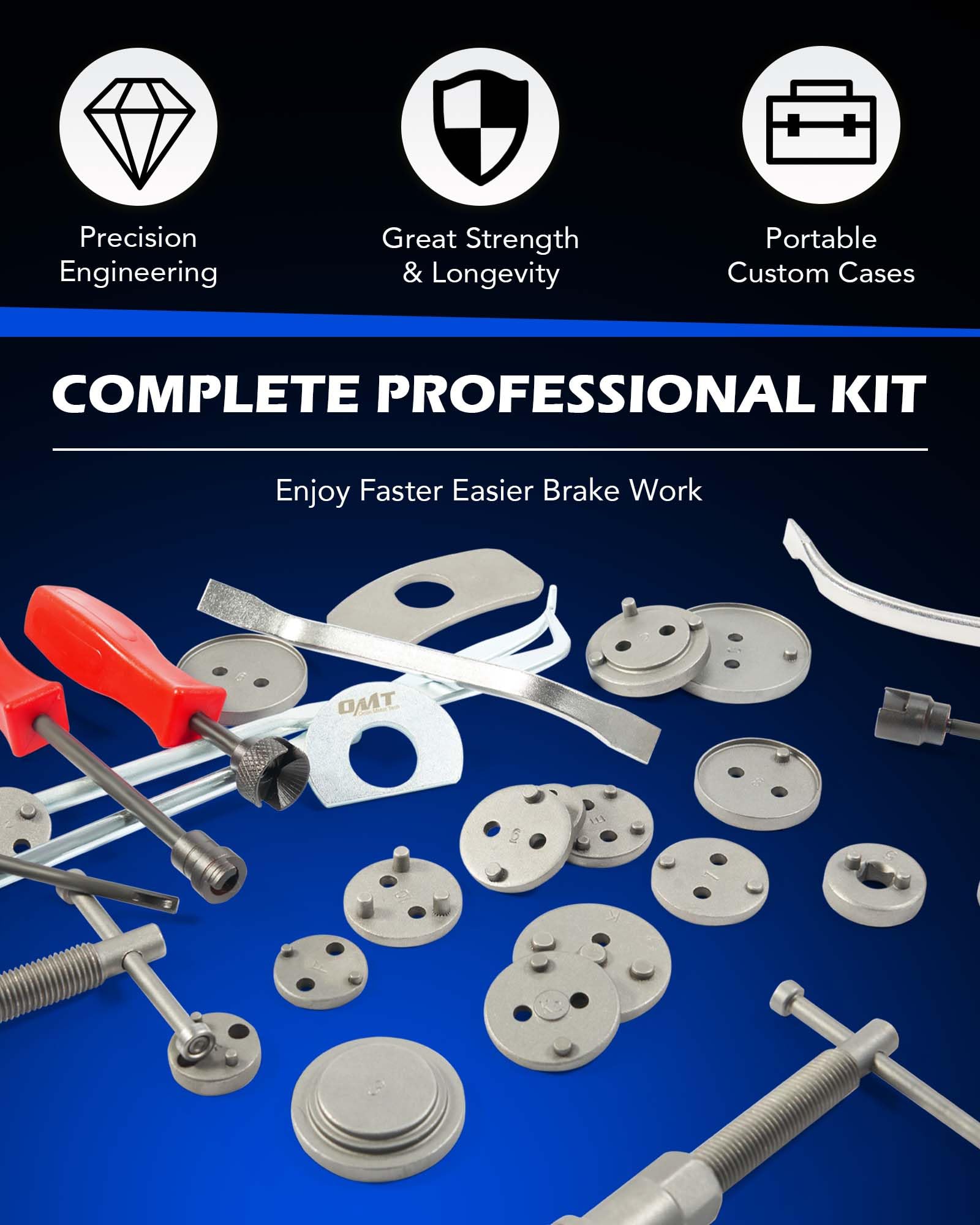 Orion Motor Tech 32-Piece Dual Brake Tool Kit - 2-in-1 Caliper Compression & Drum Brake Tool Set with Spring Compressor Pliers for Professional Automotive Brake Service & DIY Repairs | Perfect for Car, Truck, SUV Brake Maintenance & Installation