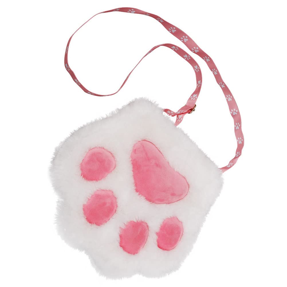 3 Pcs Plush Shoulder Bag - Cute Cat Paw Shaped Handbag for Women, Girls | Makeup Pouch, Travel Essentials, Gift Idea for Cat Lovers (Pink, Black, White)