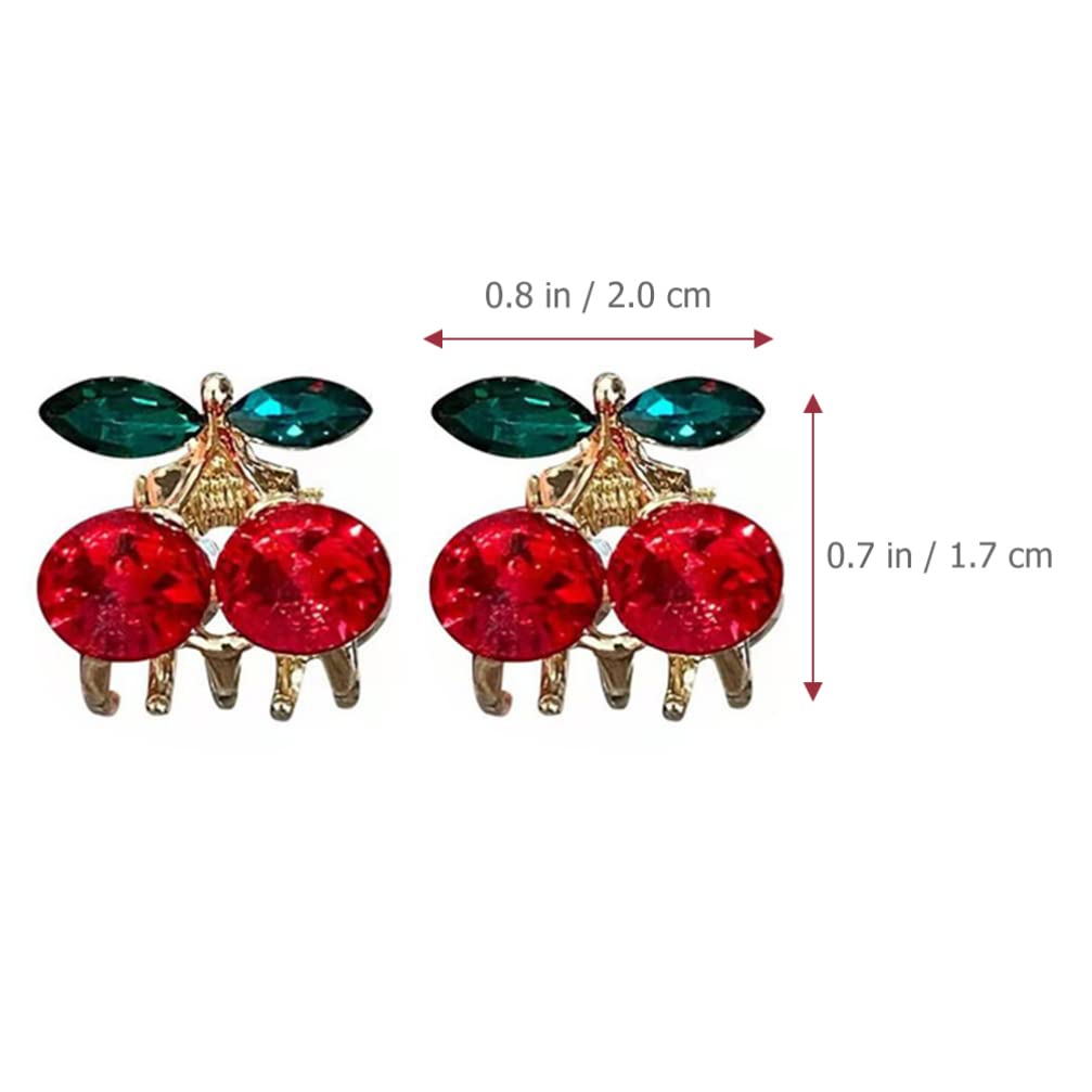 Minkissy 2pcs Mini Hair Claw Clips - Crystal Cherry Hair Clips, Alloy Metal Jaw Clamps for Women | Hair Grip, Barrette, Hairpins | Perfect for Updos, Ponytails & Everyday Styling
