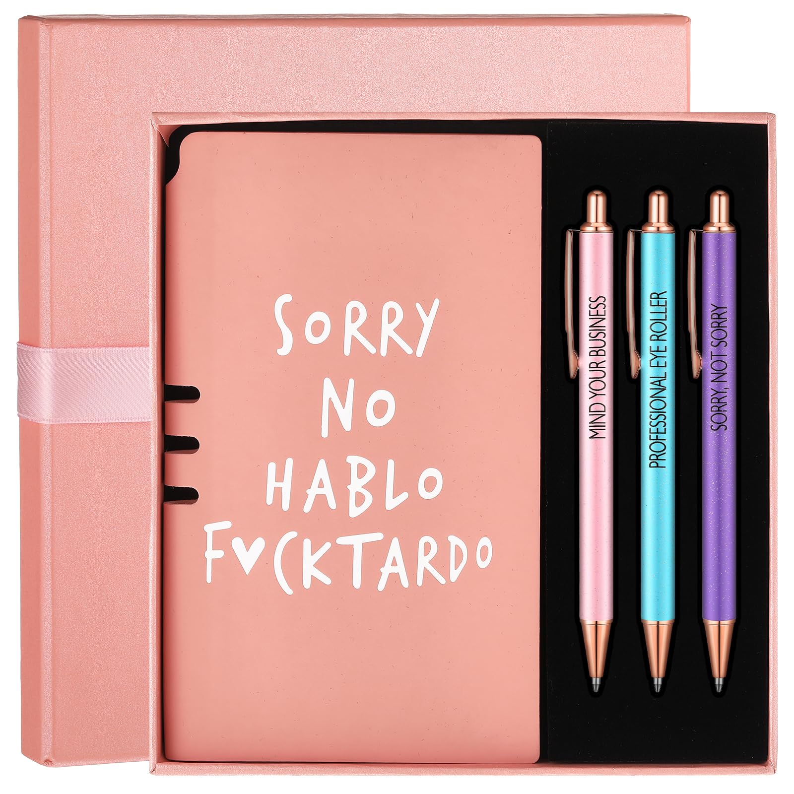 5-Piece Funny Sarcastic Journal Set with Pens - Pink Notebook Gift Box for Women, Coworkers & Wife - Office Humor, Christmas Present & Daily Writing Companion